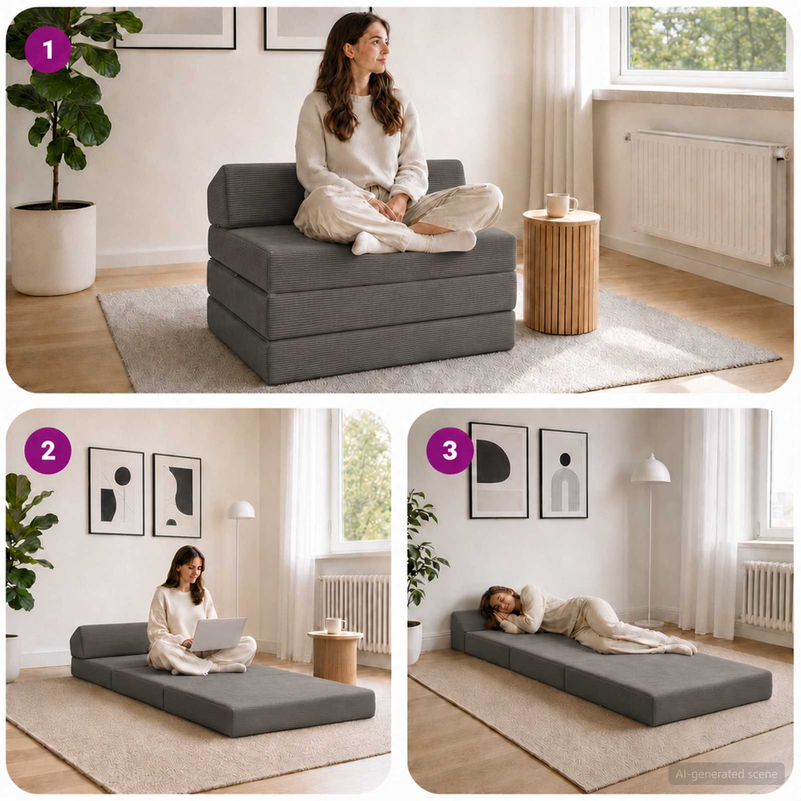 Vouwbare Bankbed Donkergrijs 200 x 70 x 10 cm Katoen Stof – afbeelding 7