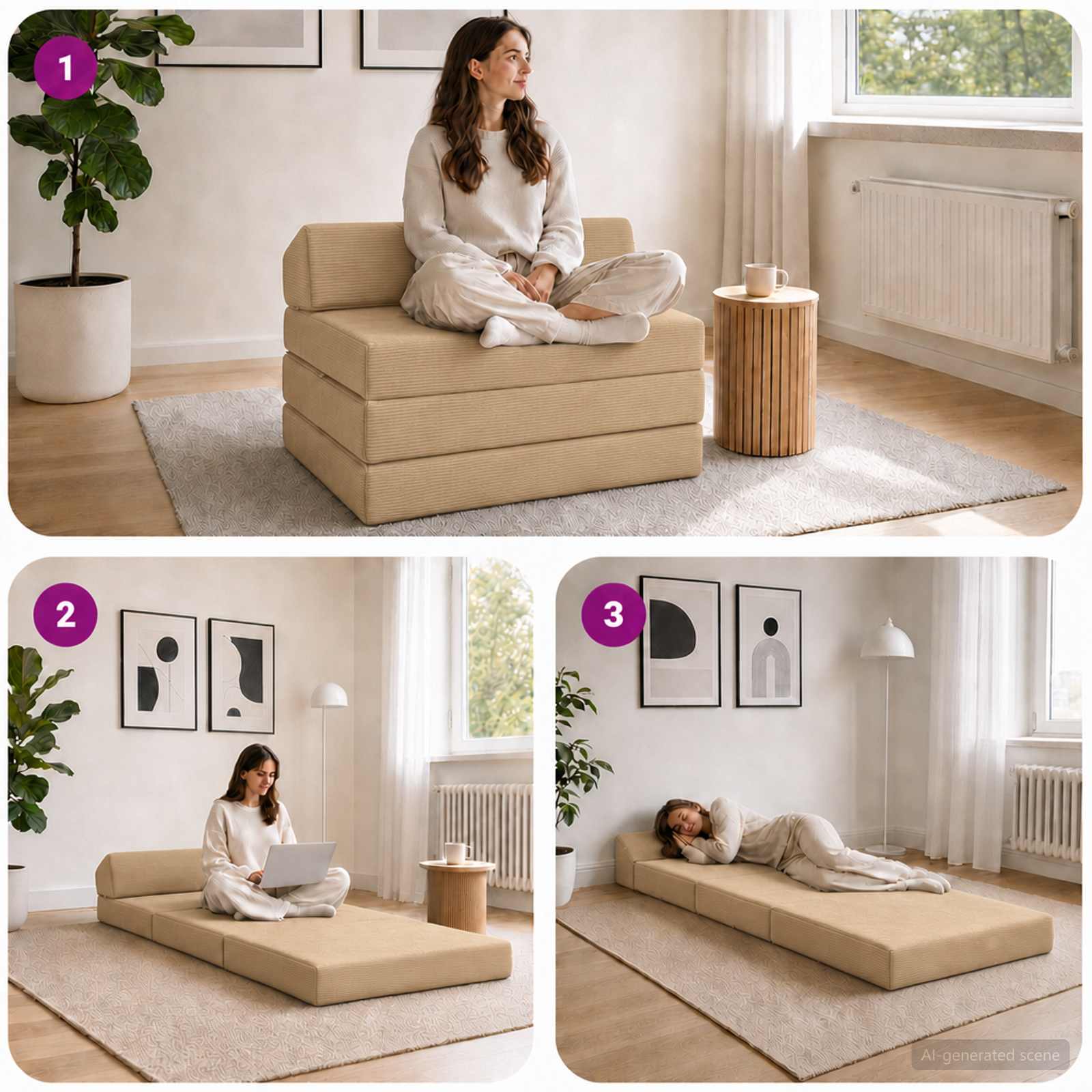 Vouwbare Bankbed Lichtgroen Grijs 200 x 70 x 10 cm Katoen Stof – afbeelding 7