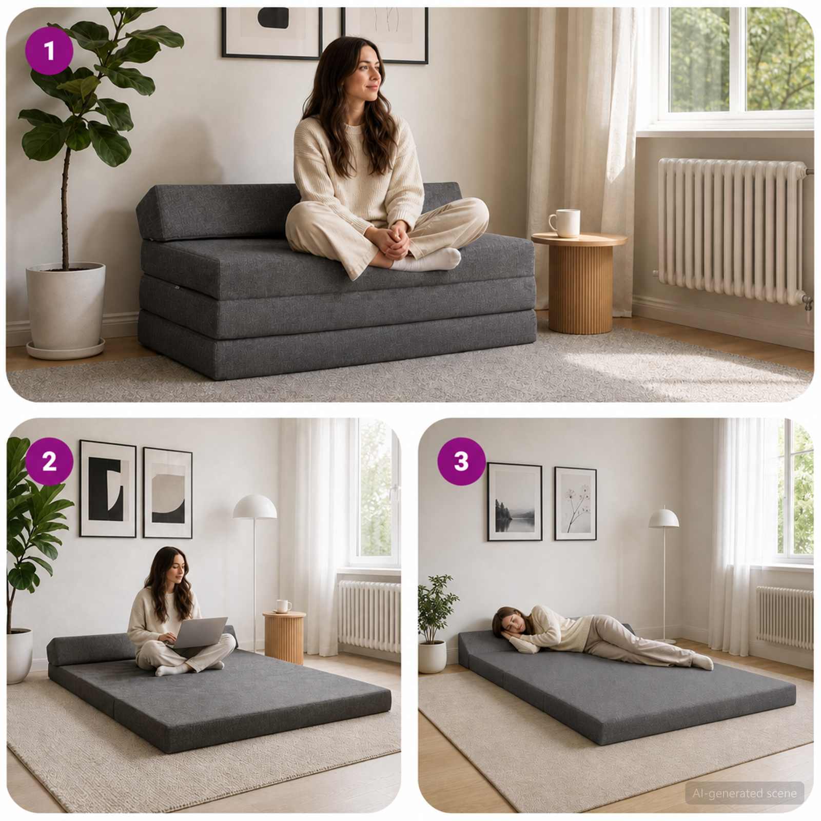 Vouwbare Bankbed Lichtgrijs 120 x 60 x 49 cm Stof – afbeelding 7