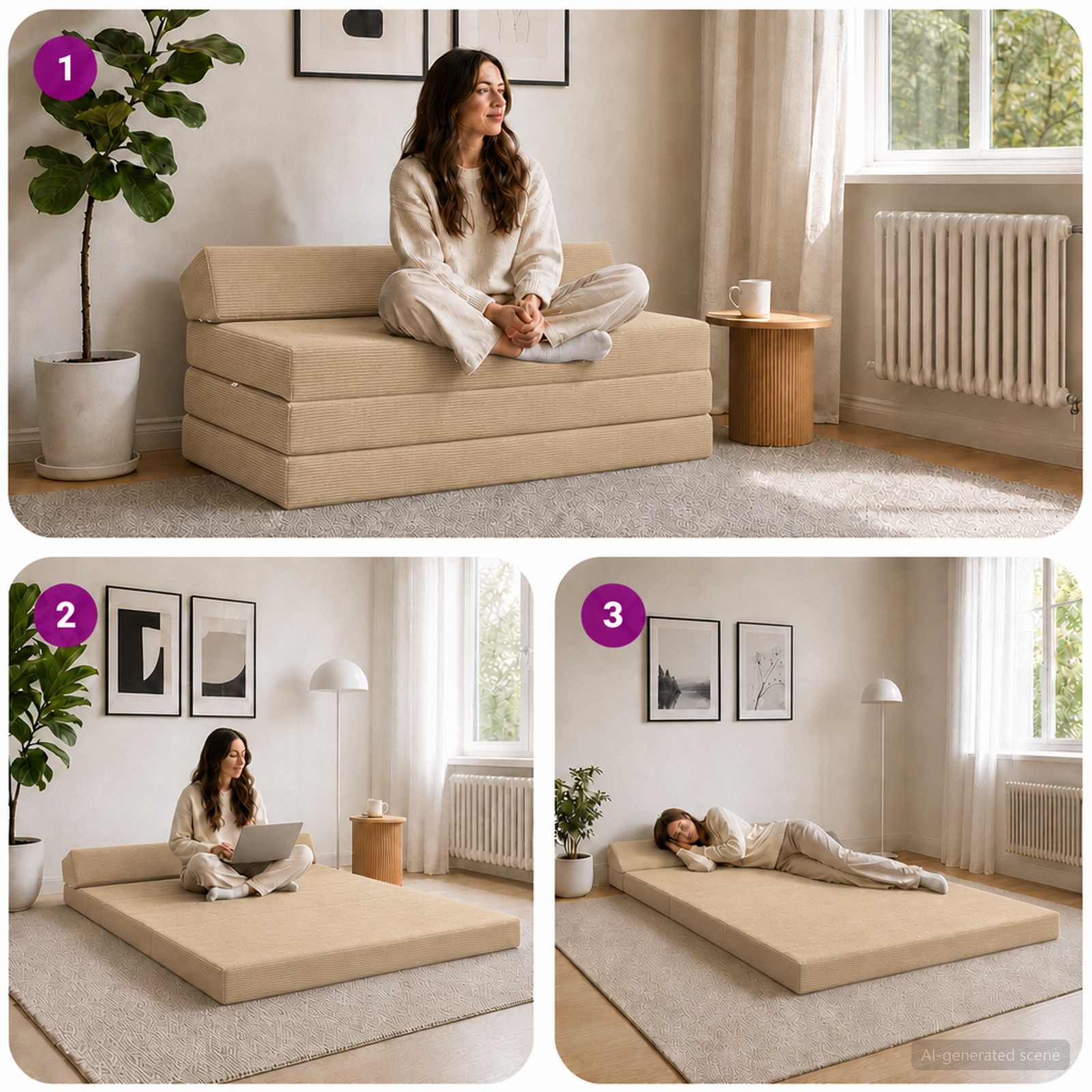 Vouwbare Bankbed Groen Grijs 120 x 60 x 49 cm Stof – afbeelding 7