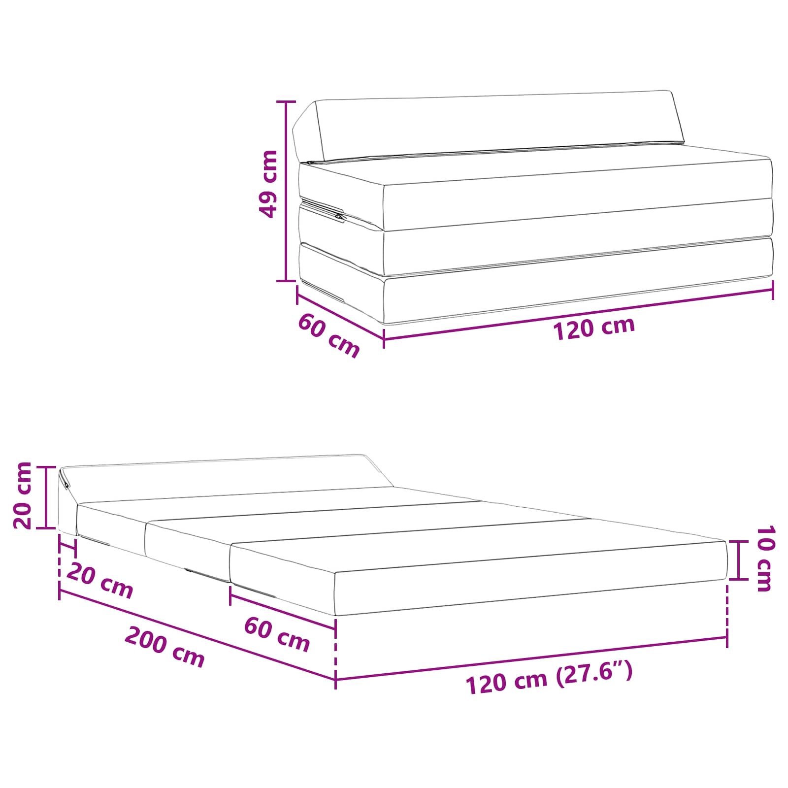Vouwbare Bankbed Groen Grijs 120 x 60 x 49 cm Stof – afbeelding 9