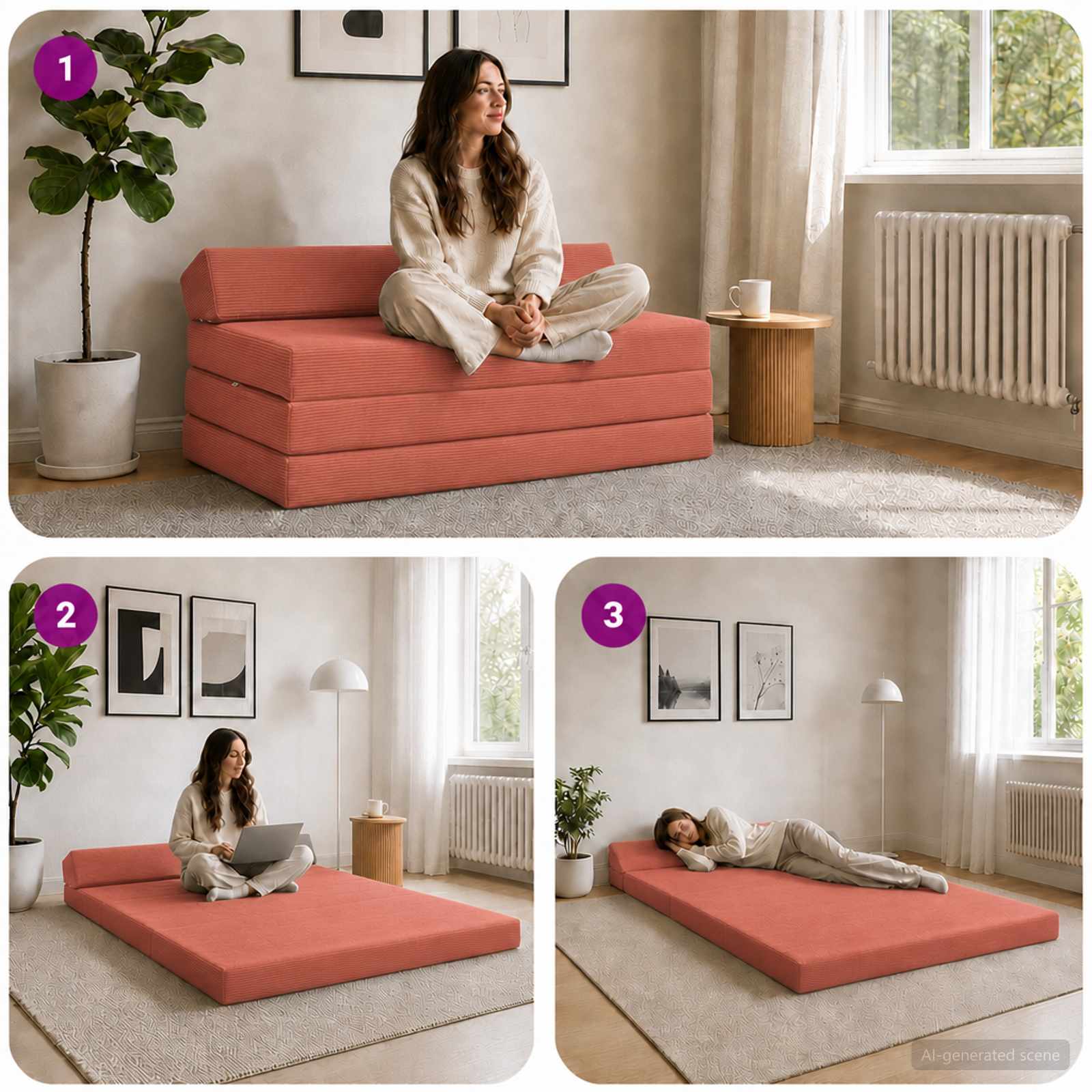 Vouwbare Bankbed Rood-oranje 120 x 60 x 49 cm Stof – afbeelding 7