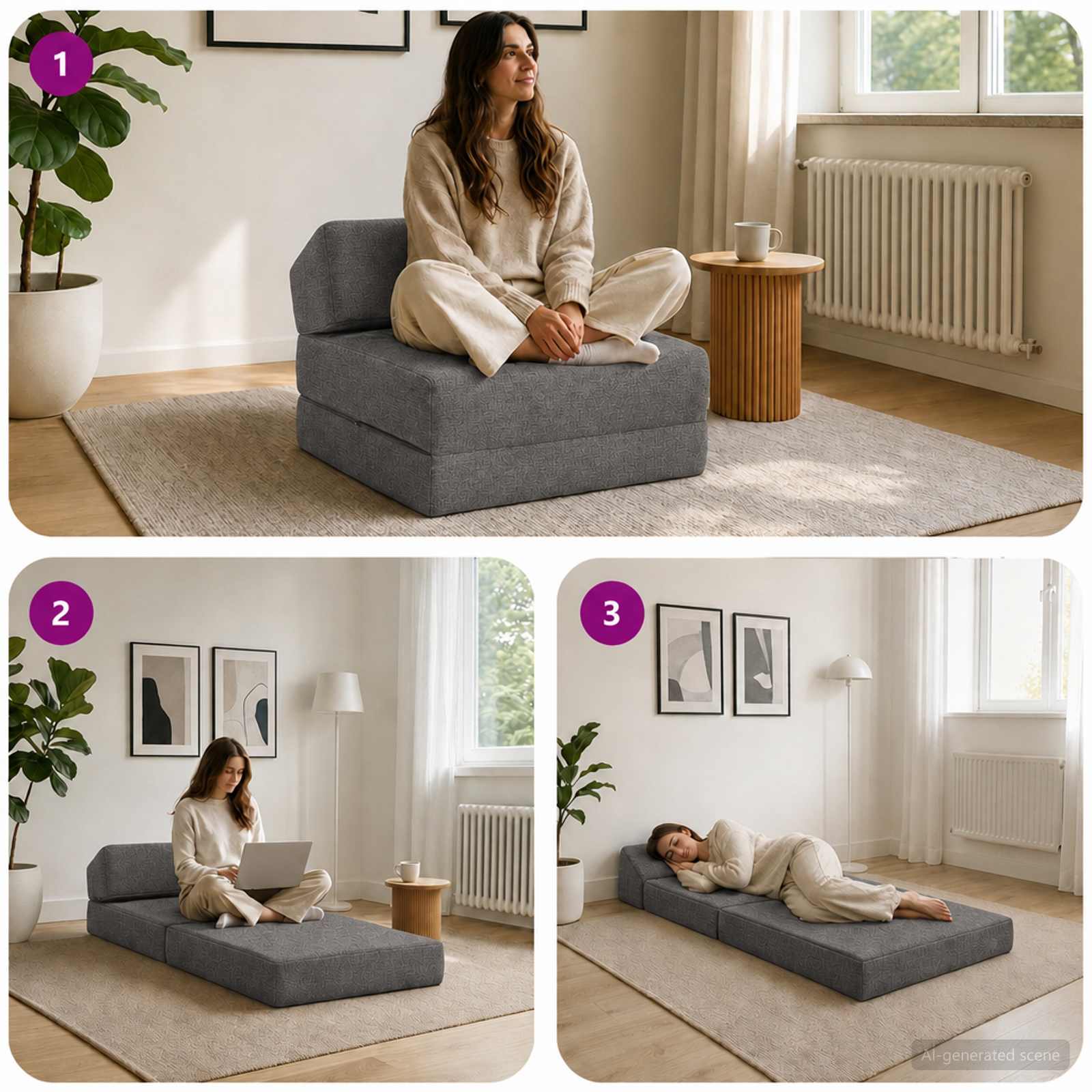 Vouwbare Bankbed Lichtgrijs 60 x 70 x 41 cm Stof – afbeelding 8