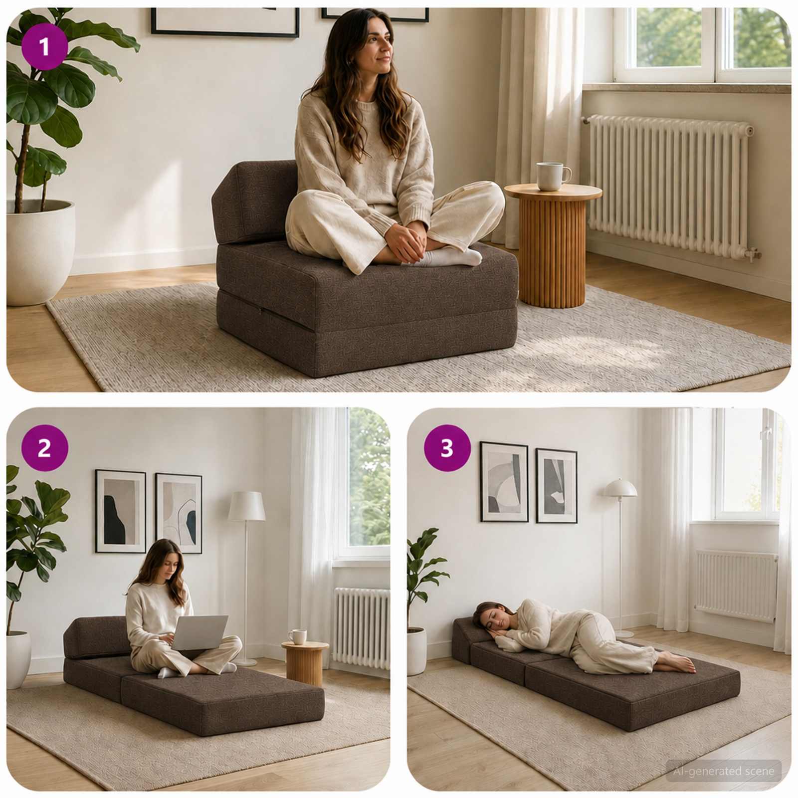 Vouwbare Bankbed Taupe 60 x 70 x 41 cm Stof – afbeelding 8