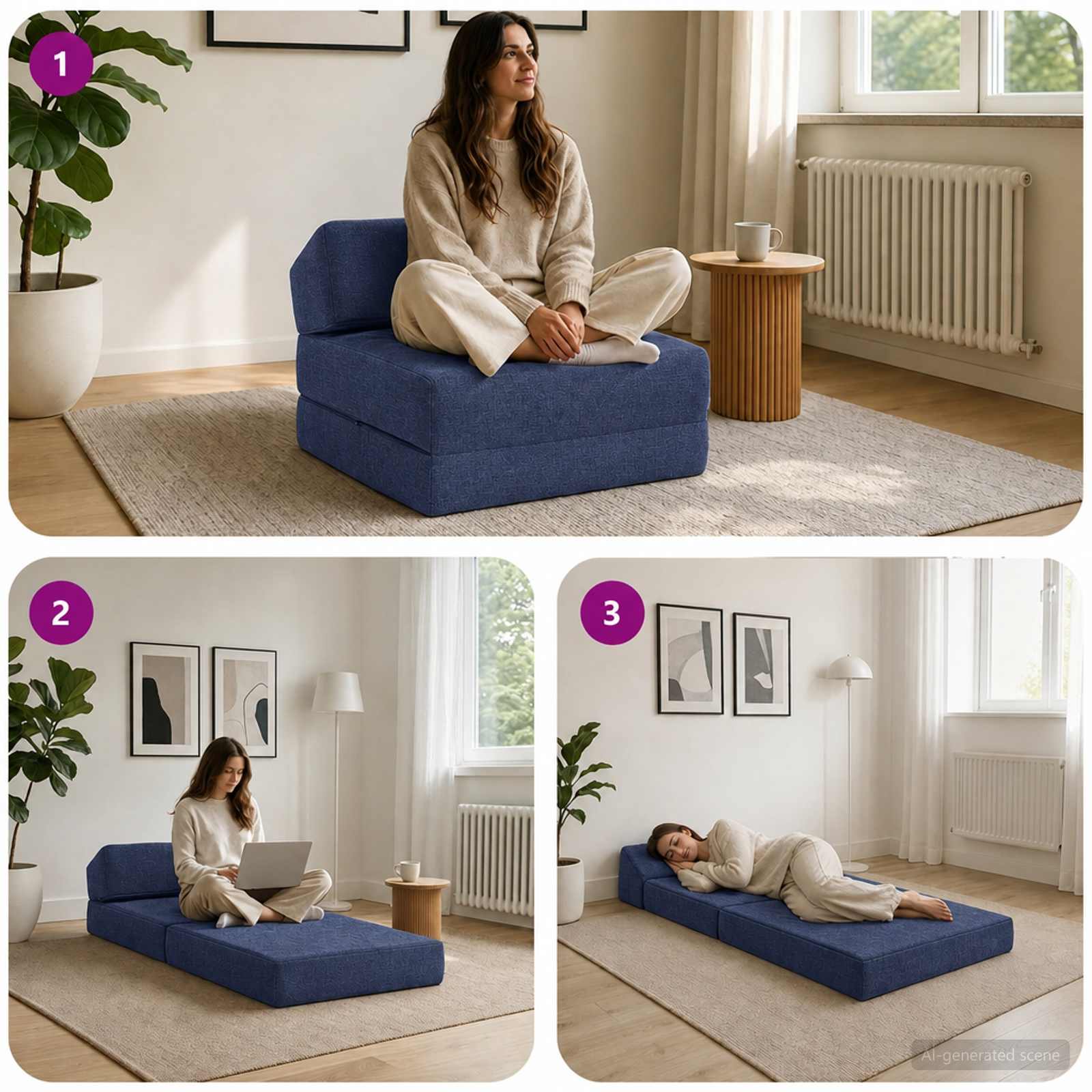Vouwbare Bankbed Blauw 60 x 70 x 41 cm Stof – afbeelding 8