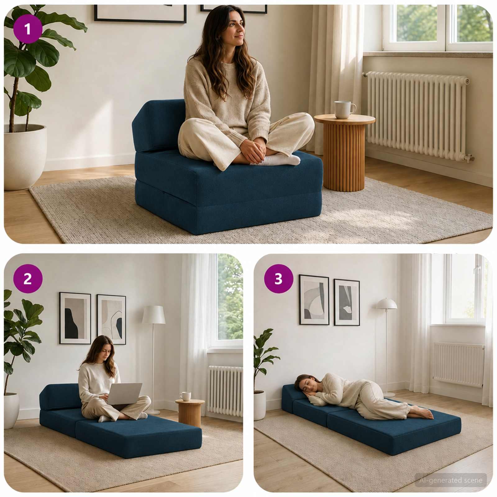 Vouwbare Bankbed Blauw 60 x 70 x 41 cm Stof – afbeelding 8