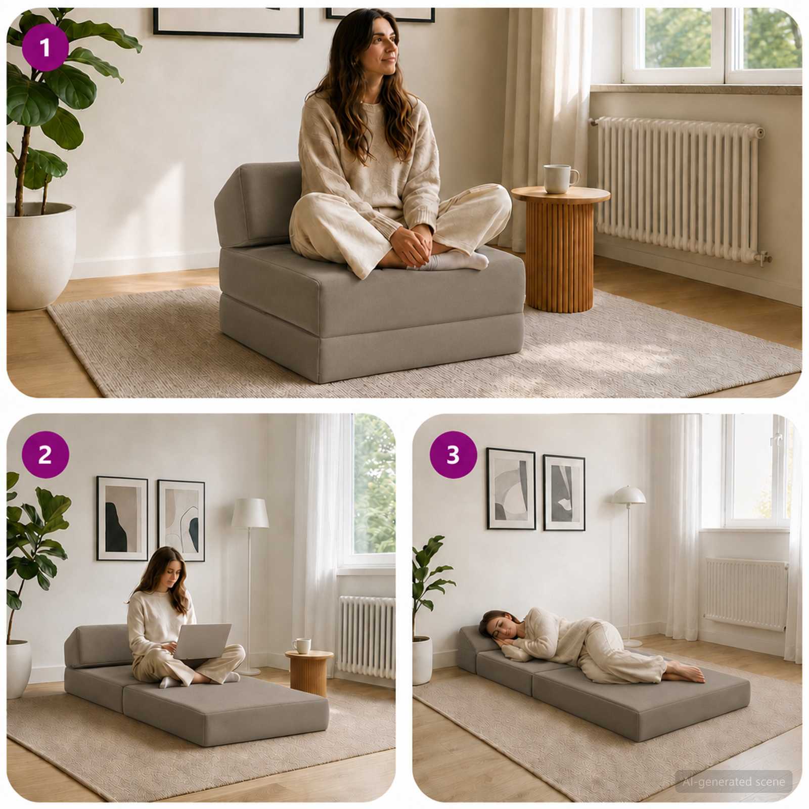 Vouwbare Bankbed Lichtgrijs 60 x 70 x 41 cm Stof – afbeelding 8