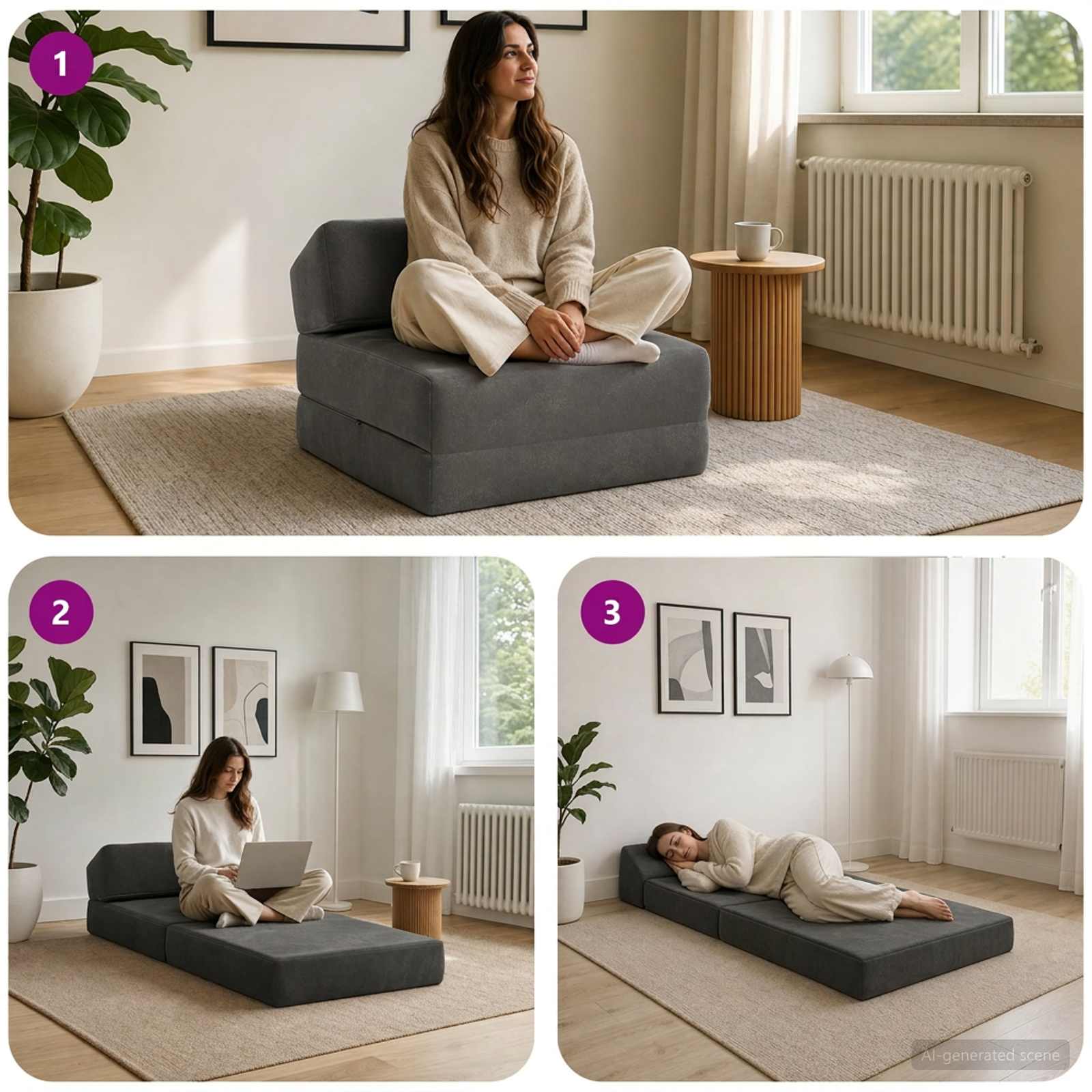 Vouwbare Bankbed Donkergrijs 60 x 70 x 41 cm Stof – afbeelding 8