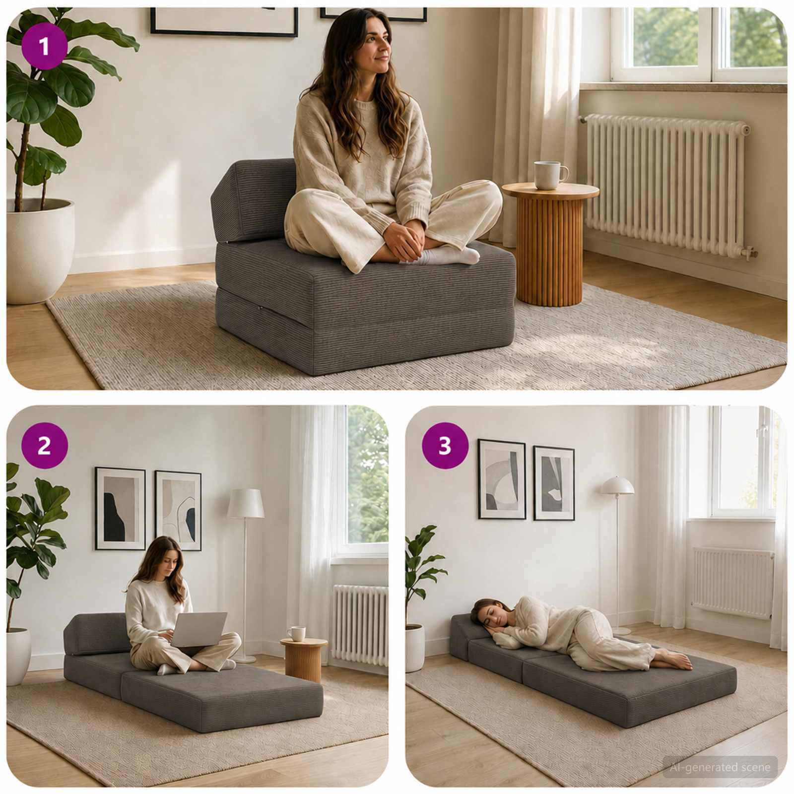 Vouwbare Bankbed Donkergrijs 60 x 70 x 41 cm Stof – afbeelding 8