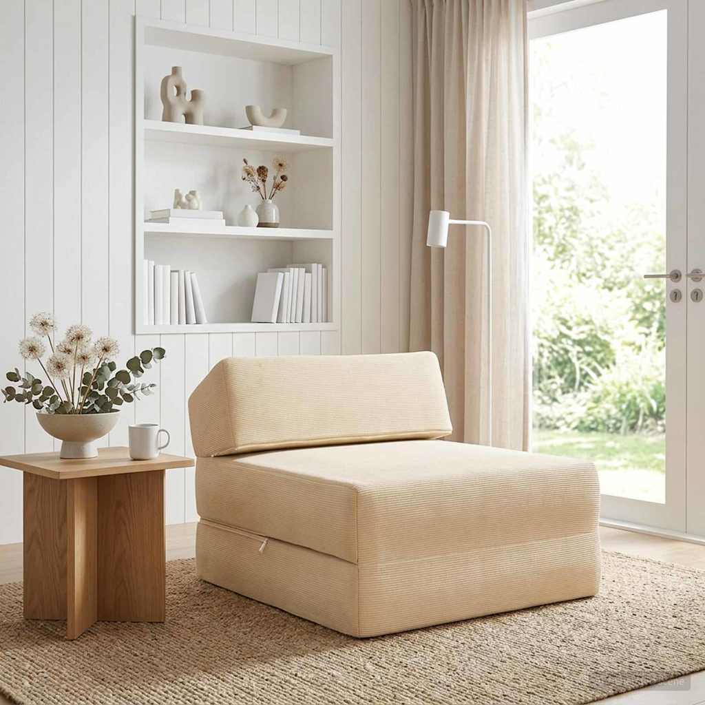Vouwbare Bankbed Crèmekleurig 60 x 70 x 41 cm Stof – afbeelding 1
