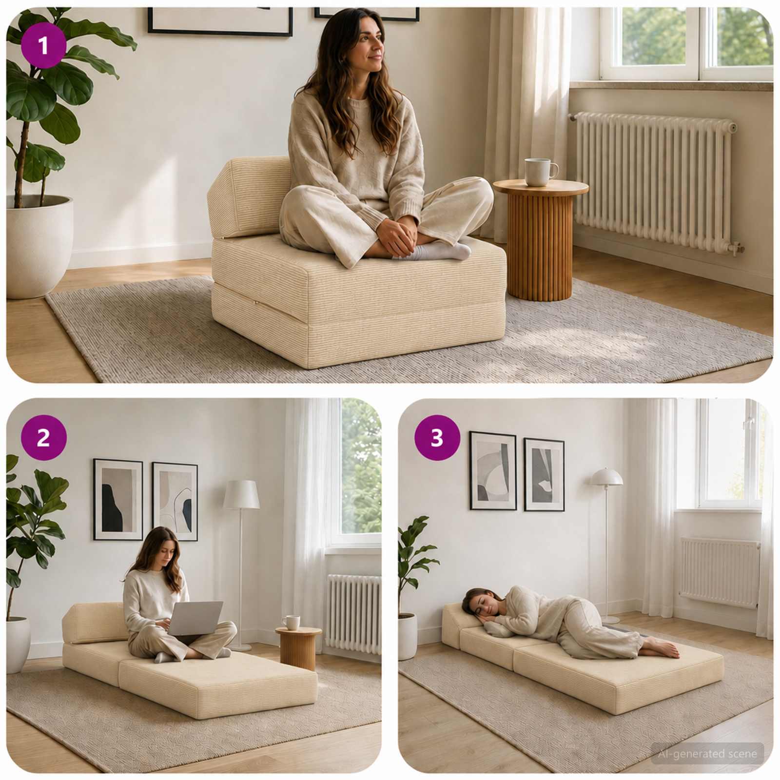 Vouwbare Bankbed Crèmekleurig 60 x 70 x 41 cm Stof – afbeelding 8