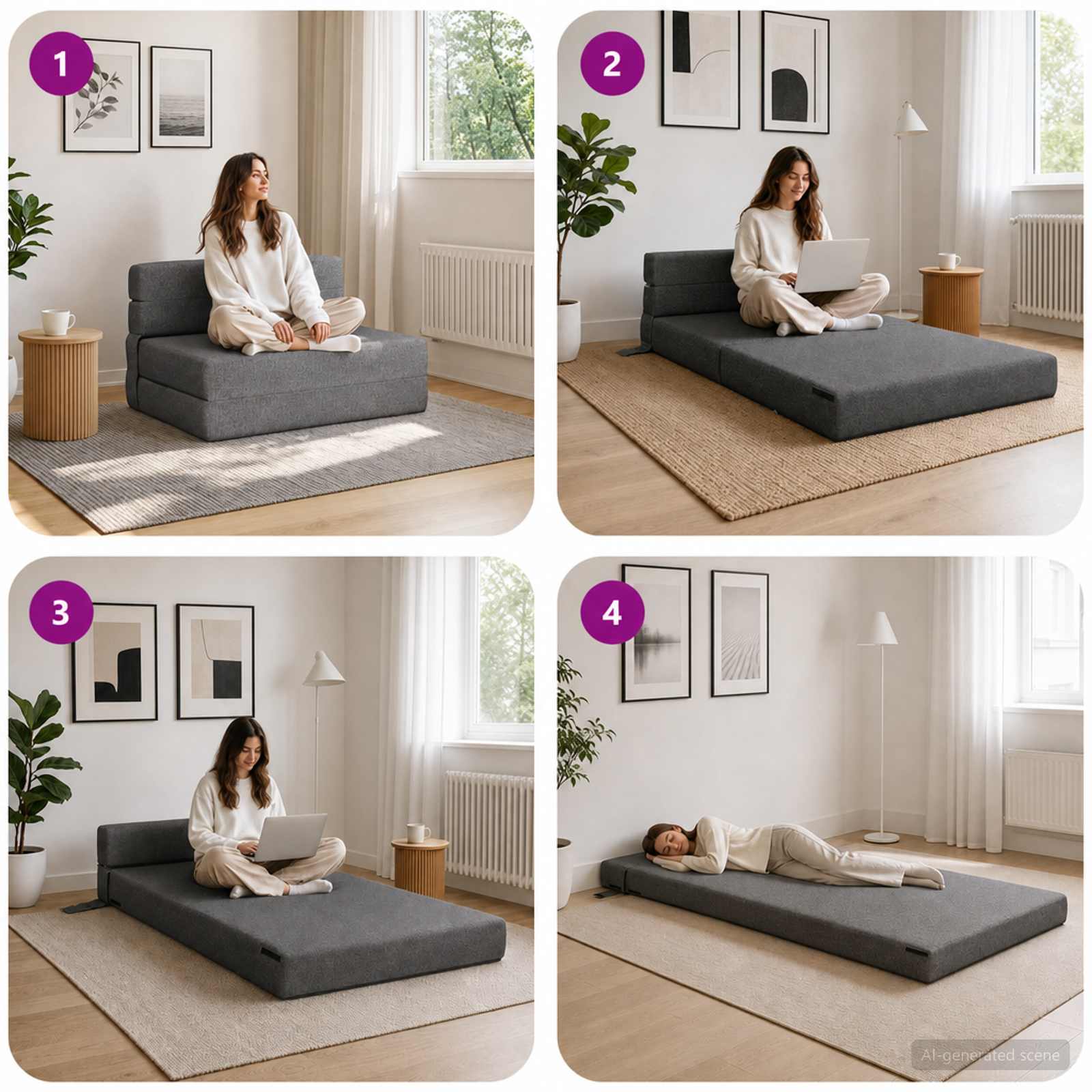 Vouwbare Bankbed Lichtgrijs 70 x 72 x 60 cm Stof – afbeelding 7