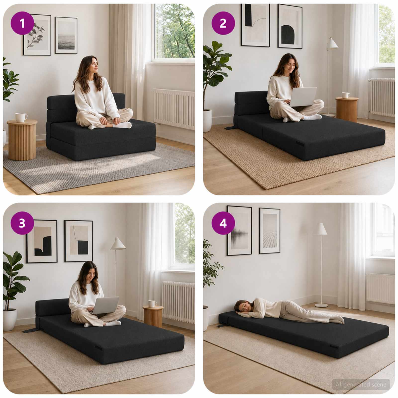 Vouwbare Bankbed Zwart 70 x 72 x 60 cm Stof – afbeelding 7