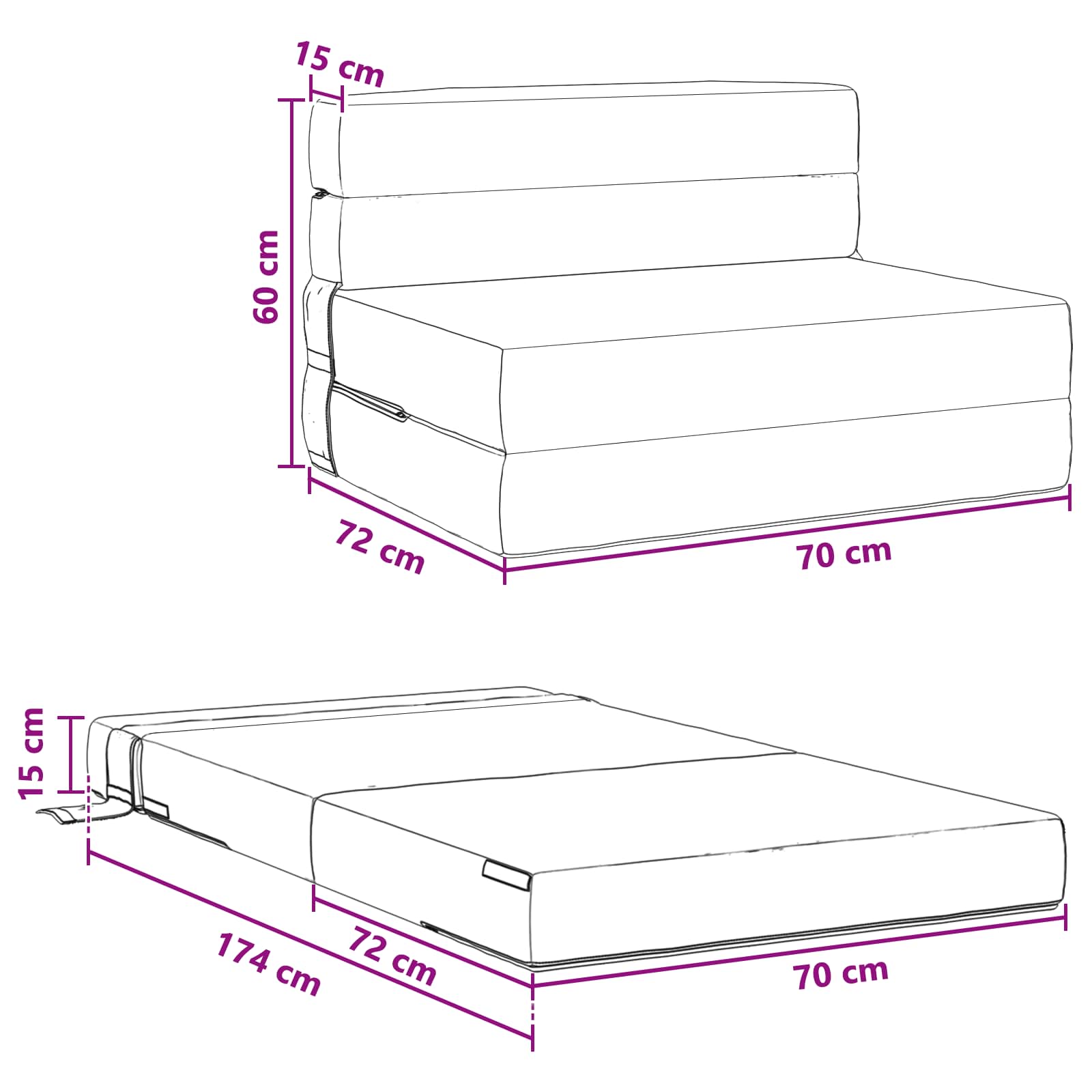 Vouwbare Bankbed Zwart 70 x 72 x 60 cm Stof – afbeelding 9