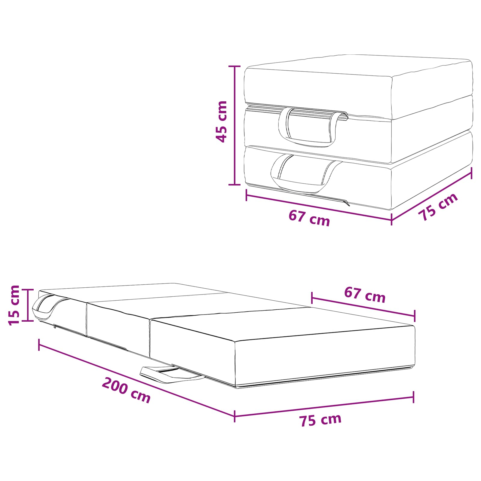 Vouwbare Bankbed 75 x 67 x 45 cm Zwart – afbeelding 11