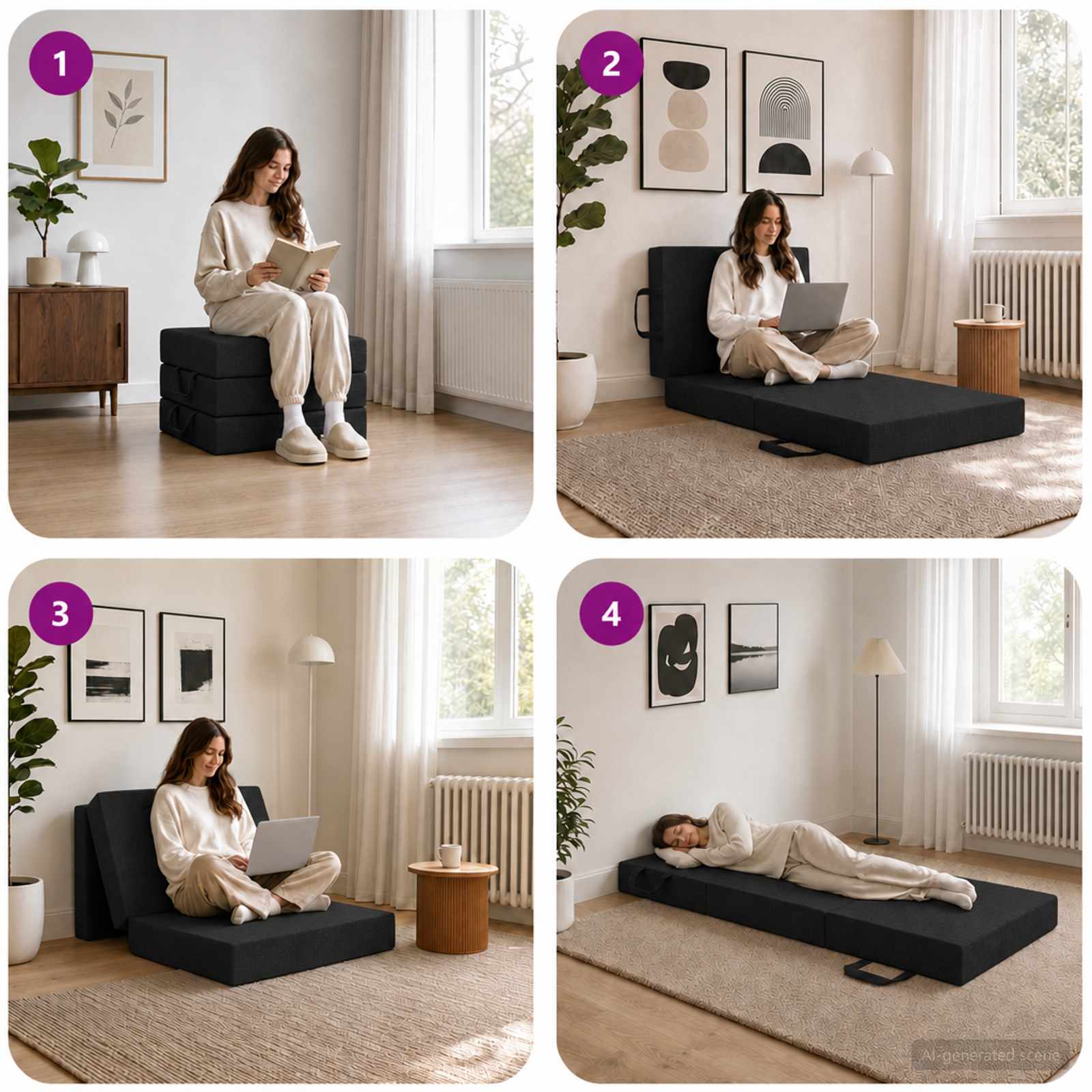 Vouwbare Bankbed 75 x 67 x 45 cm Zwart – afbeelding 9