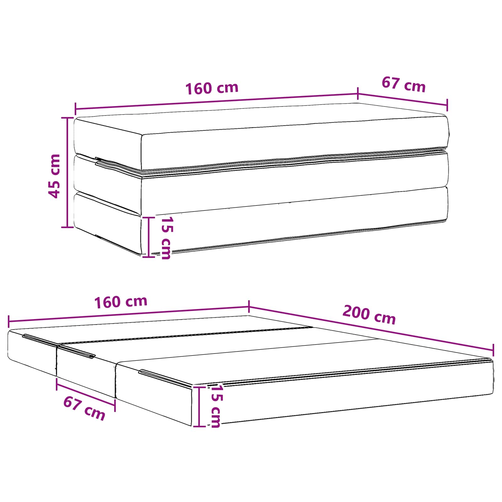 Vouwbare Bankbed 160 x 67 x 45 cm Zwart – afbeelding 10