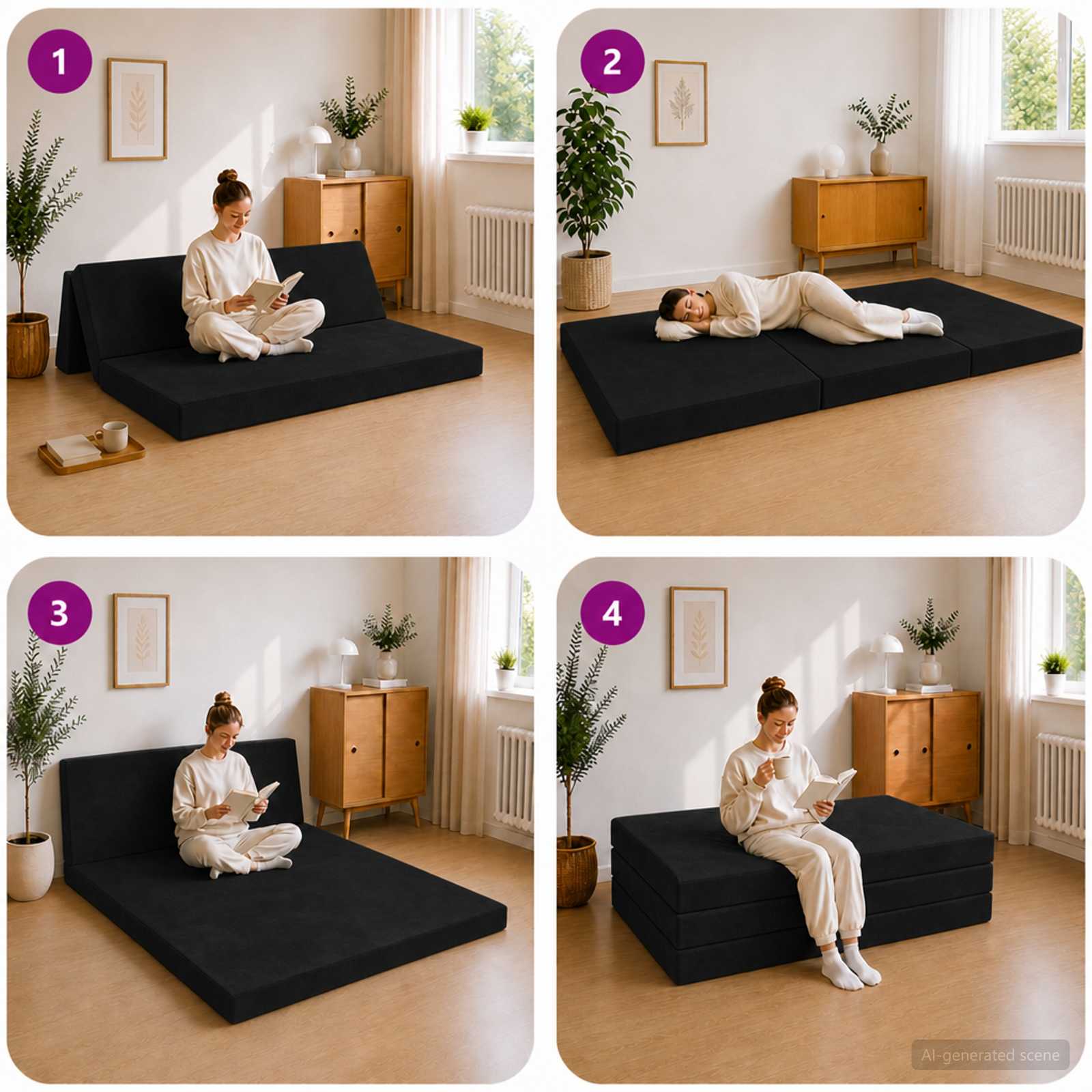 Vouwbare Bankbed 160 x 67 x 45 cm Zwart – afbeelding 8