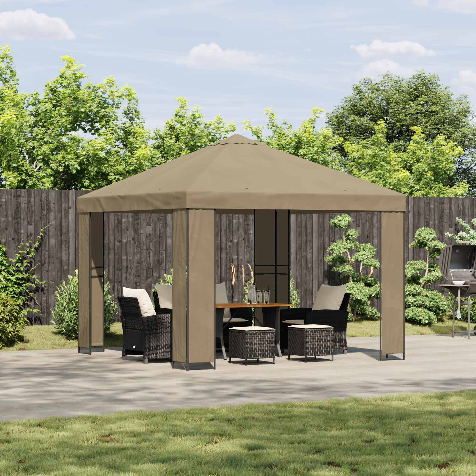 Prieel 3 x 3 m Beige Polyester en staal 190 – afbeelding 1
