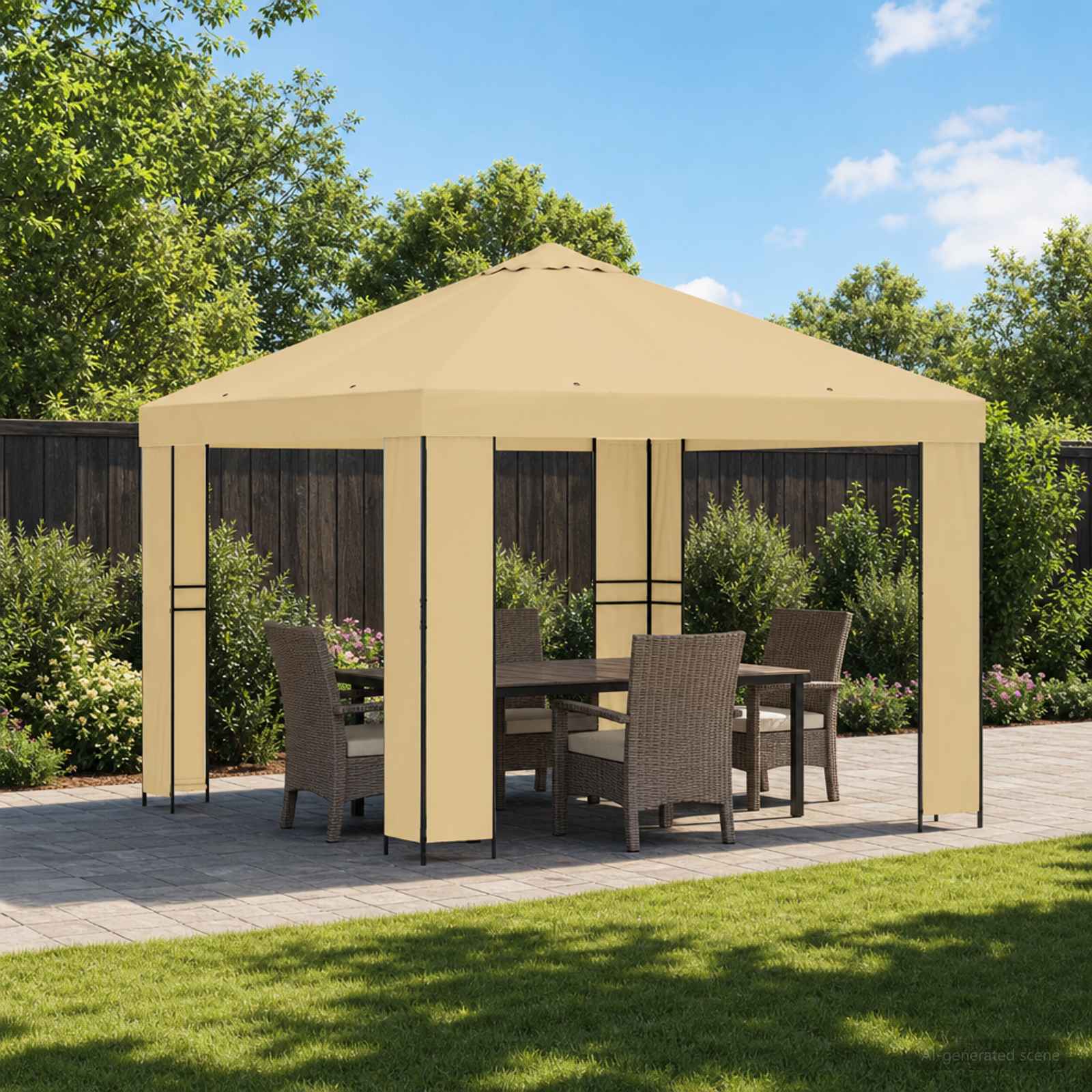 Prieel 3 x 3 m Crèmekleurig Polyester en staal 190