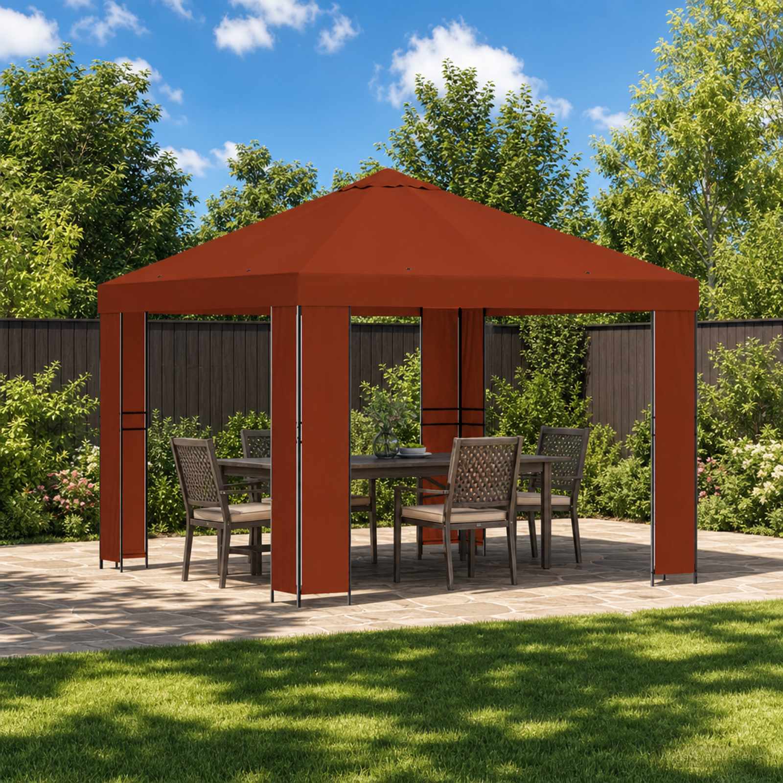 Prieel 3 x 3 m Terracotta Polyester en staal 190