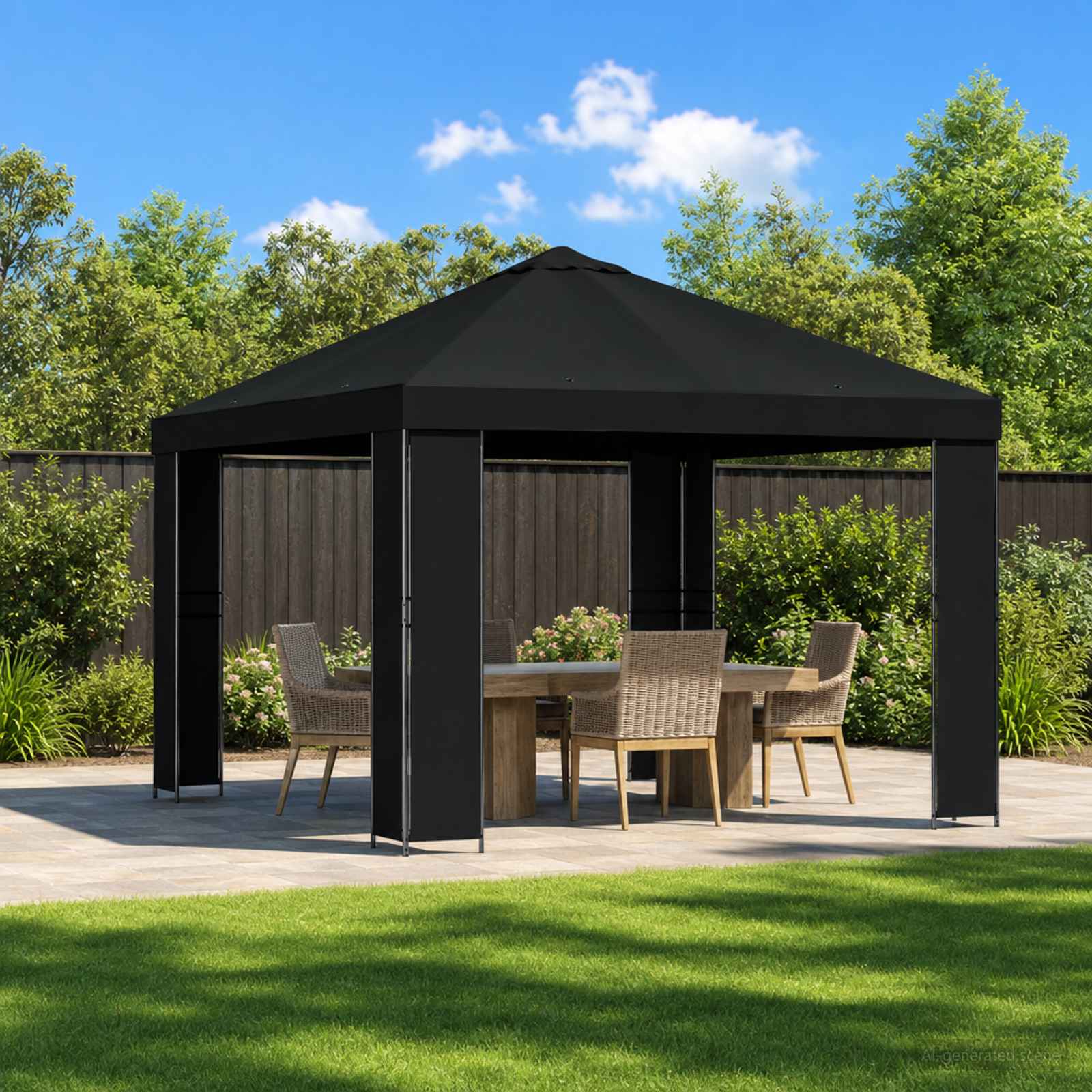 Prieel 3 x 3 m Zwart Polyester en staal 190
