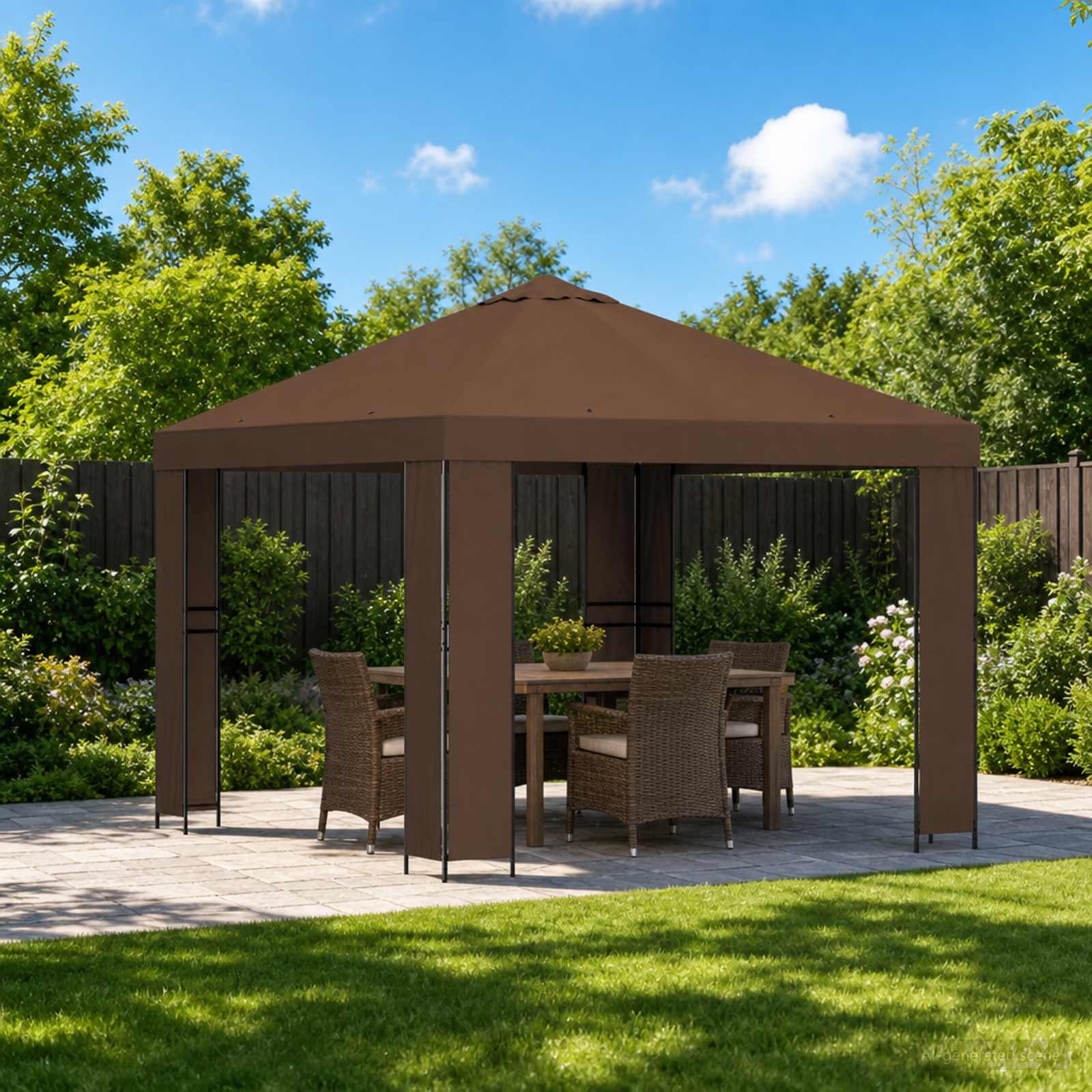 Prieel 3 x 3 m Bruin Polyester en staal 190 – afbeelding 1