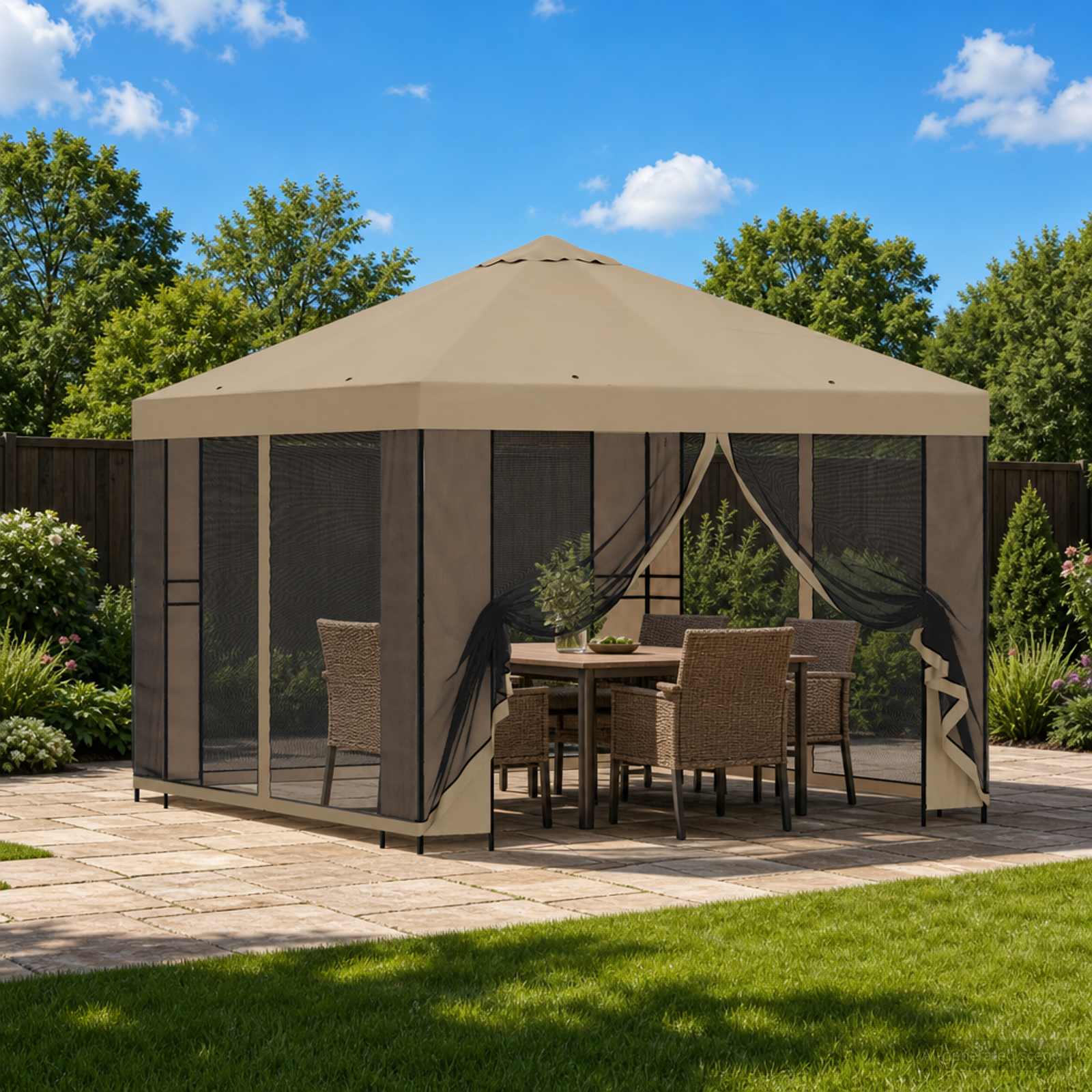 Tuin Gazebo met Zijwanden 3 x 3 m Beige Polyester en staal 190 – afbeelding 1