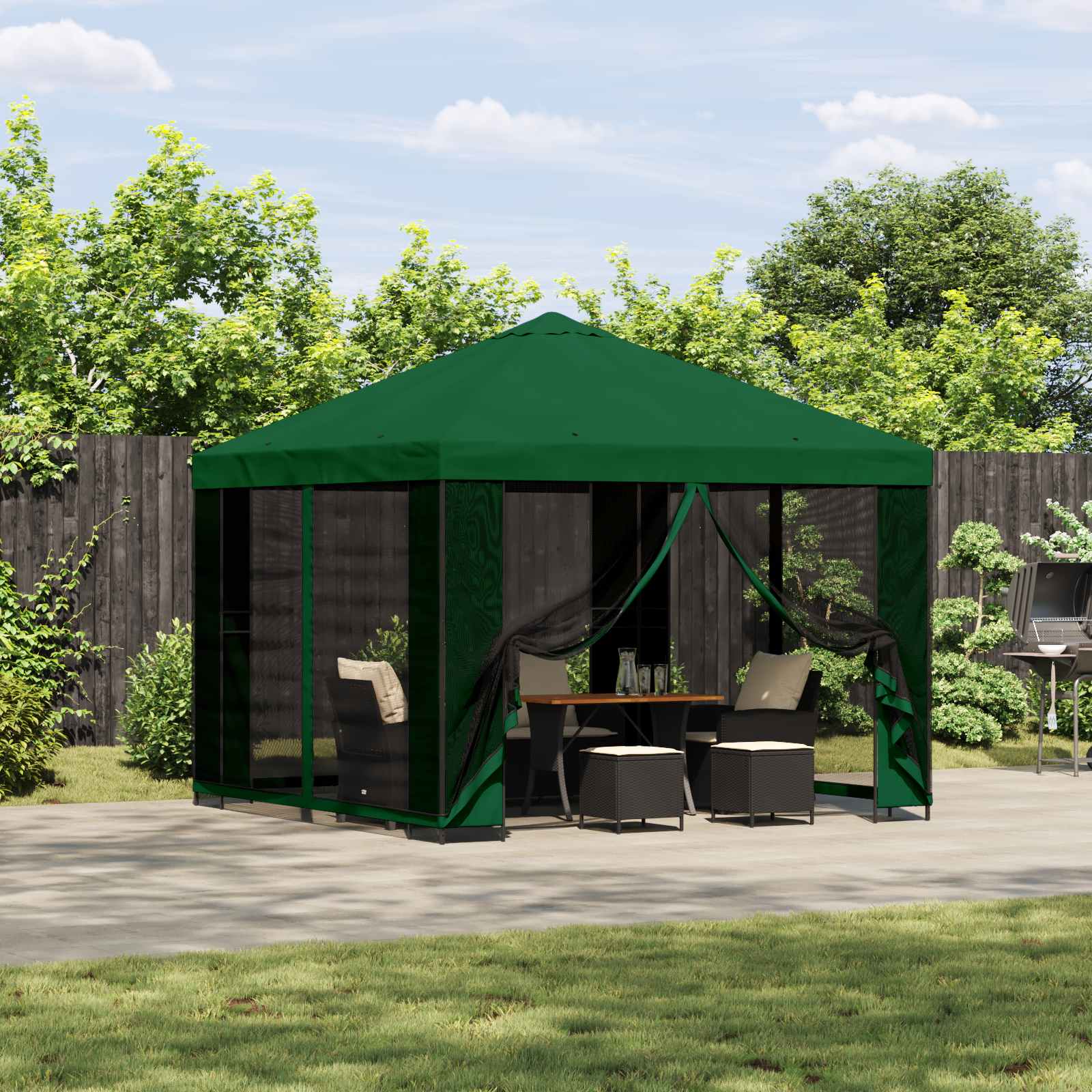 Tuin Gazebo met Zijwanden 3 x 3 m Groen Polyester en staal 190