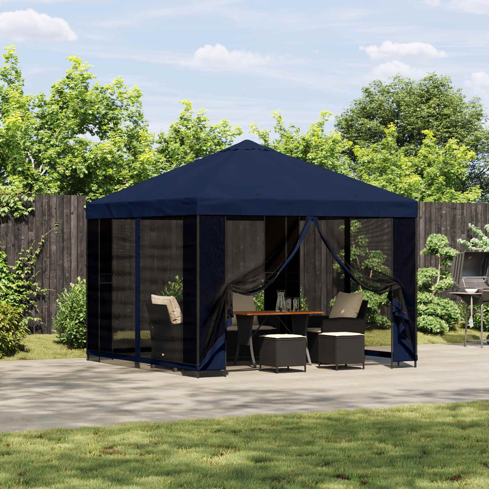 Tuin Gazebo met Zijwanden 3 x 3 m Blauw Polyester en staal 190 – afbeelding 1