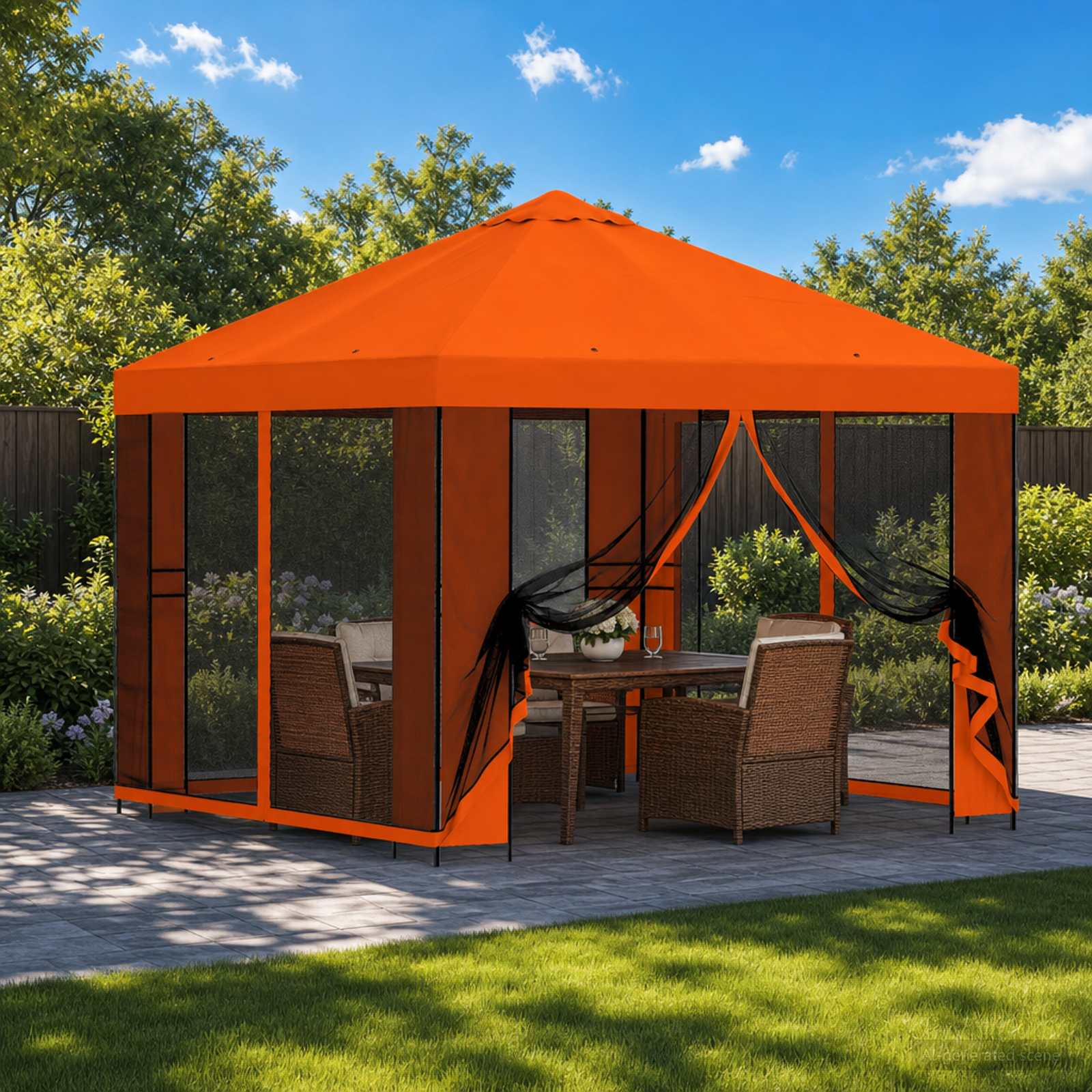 Tuin Gazebo met Zijwanden 3 x 3 m Oranje Polyester en staal 190