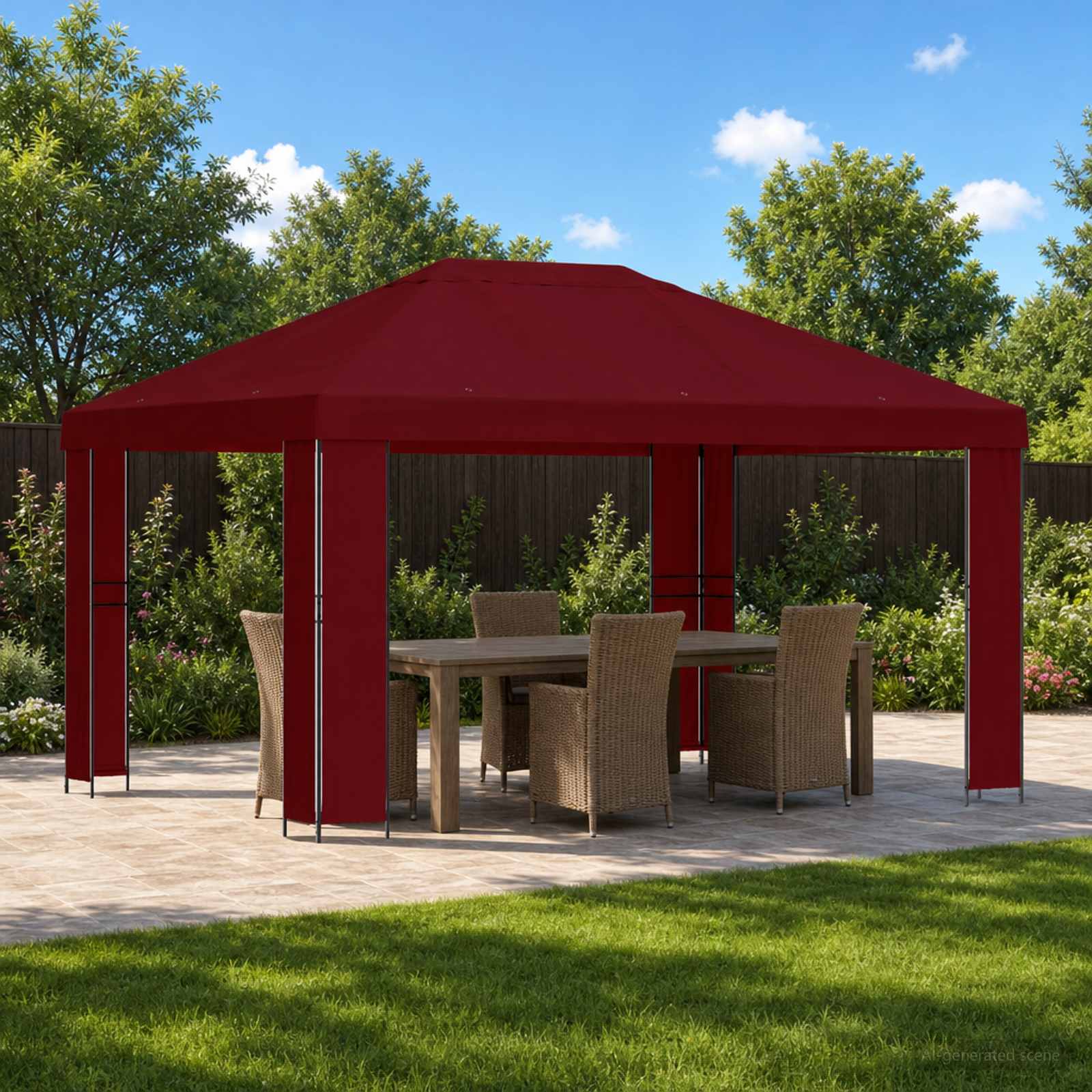 Prieel 4 × 3 m Bordeauxrood Polyester en staal 190