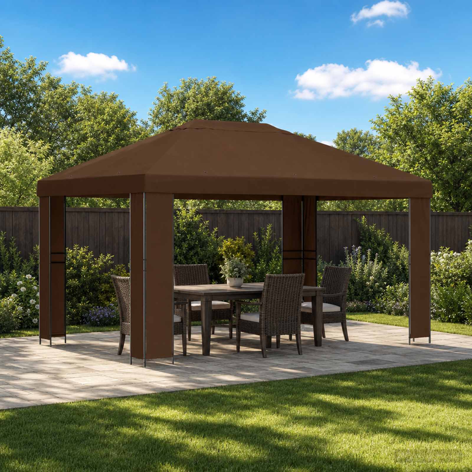 Prieel 4 × 3 m Bruin Polyester en staal 190 – afbeelding 1