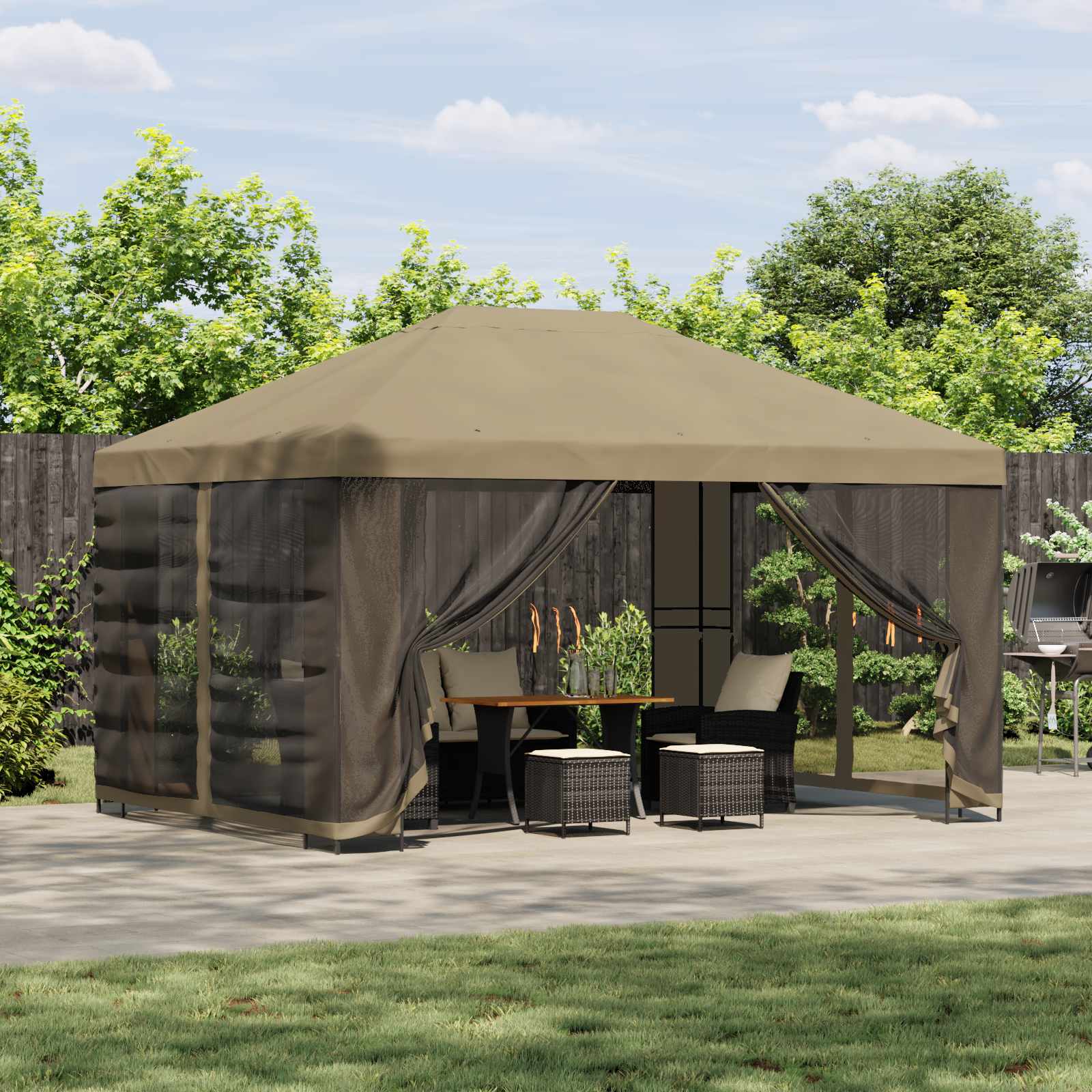 Tuin Gazebo met Zijwanden 4 × 3 m Beige Polyester en staal 190