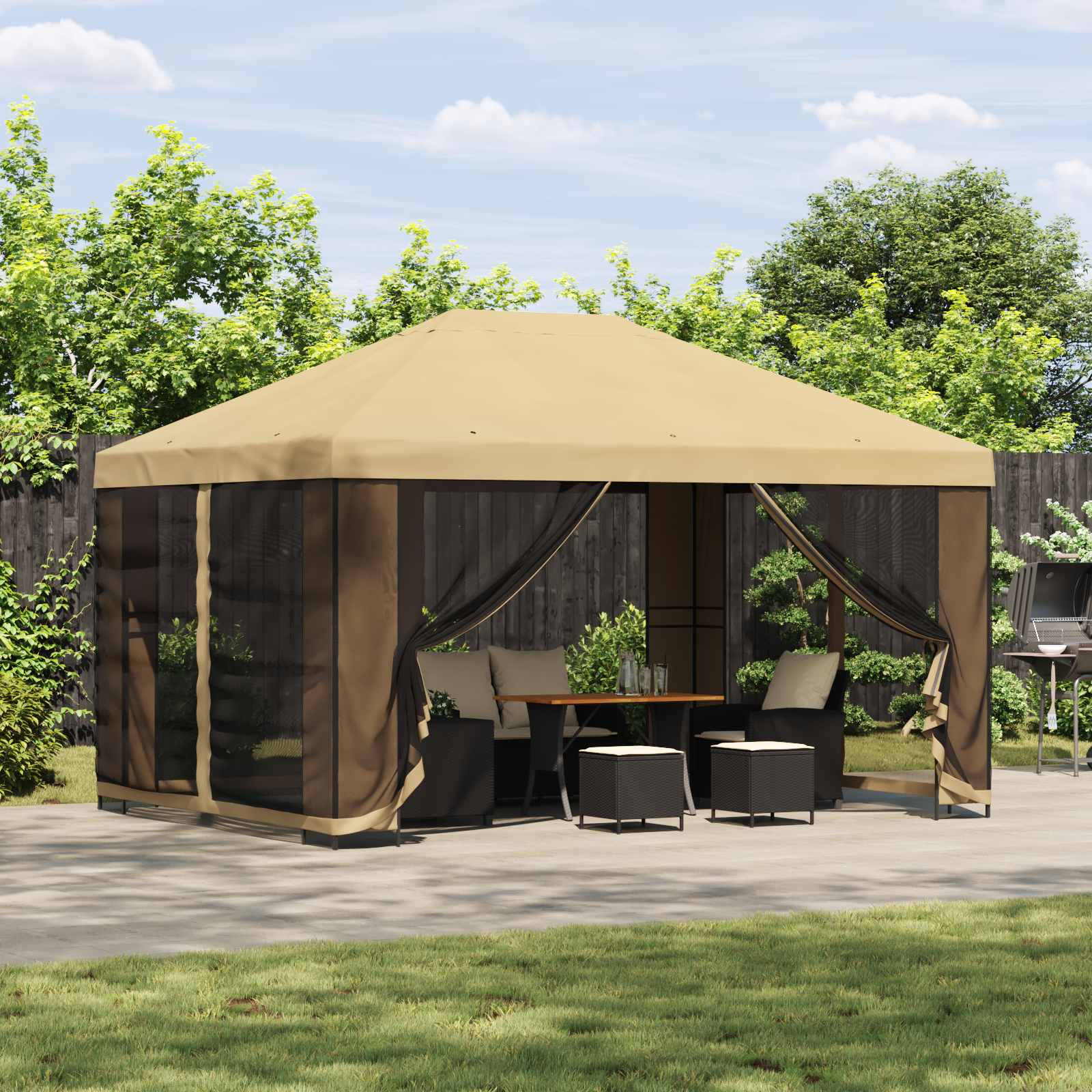 Tuin Gazebo met Zijwanden 4 × 3 m Crèmekleurig