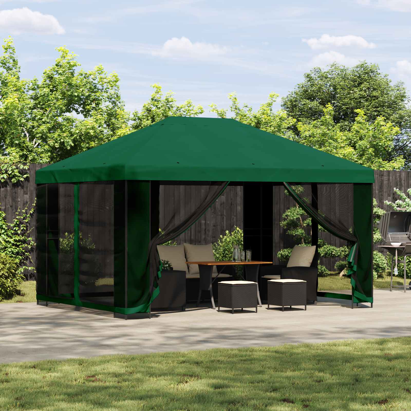 Tuin Gazebo met Zijwanden 4 × 3 m Groen Polyester en staal 190