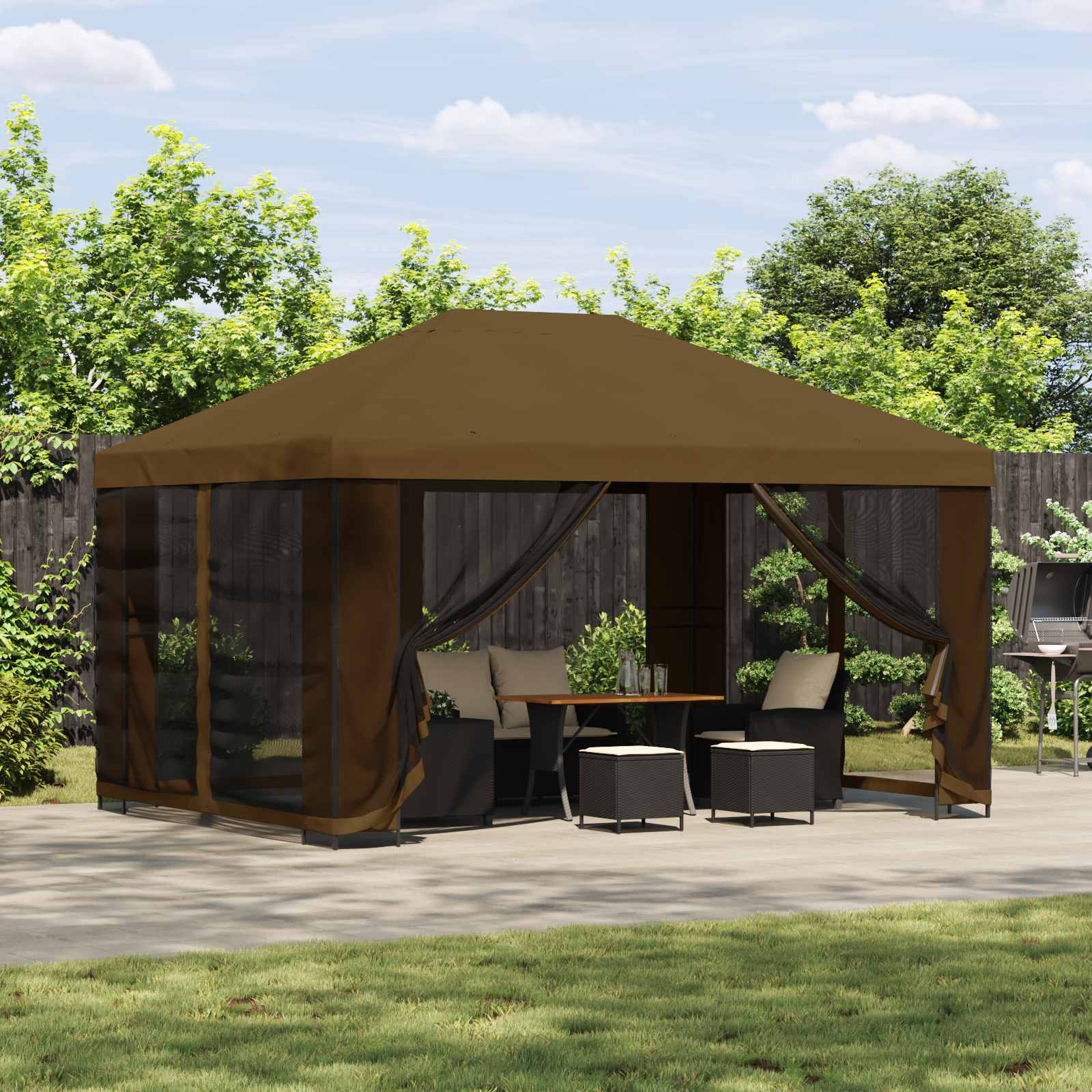 Tuin Gazebo met Zijwanden 4 × 3 m Taupe Polyester en staal 190