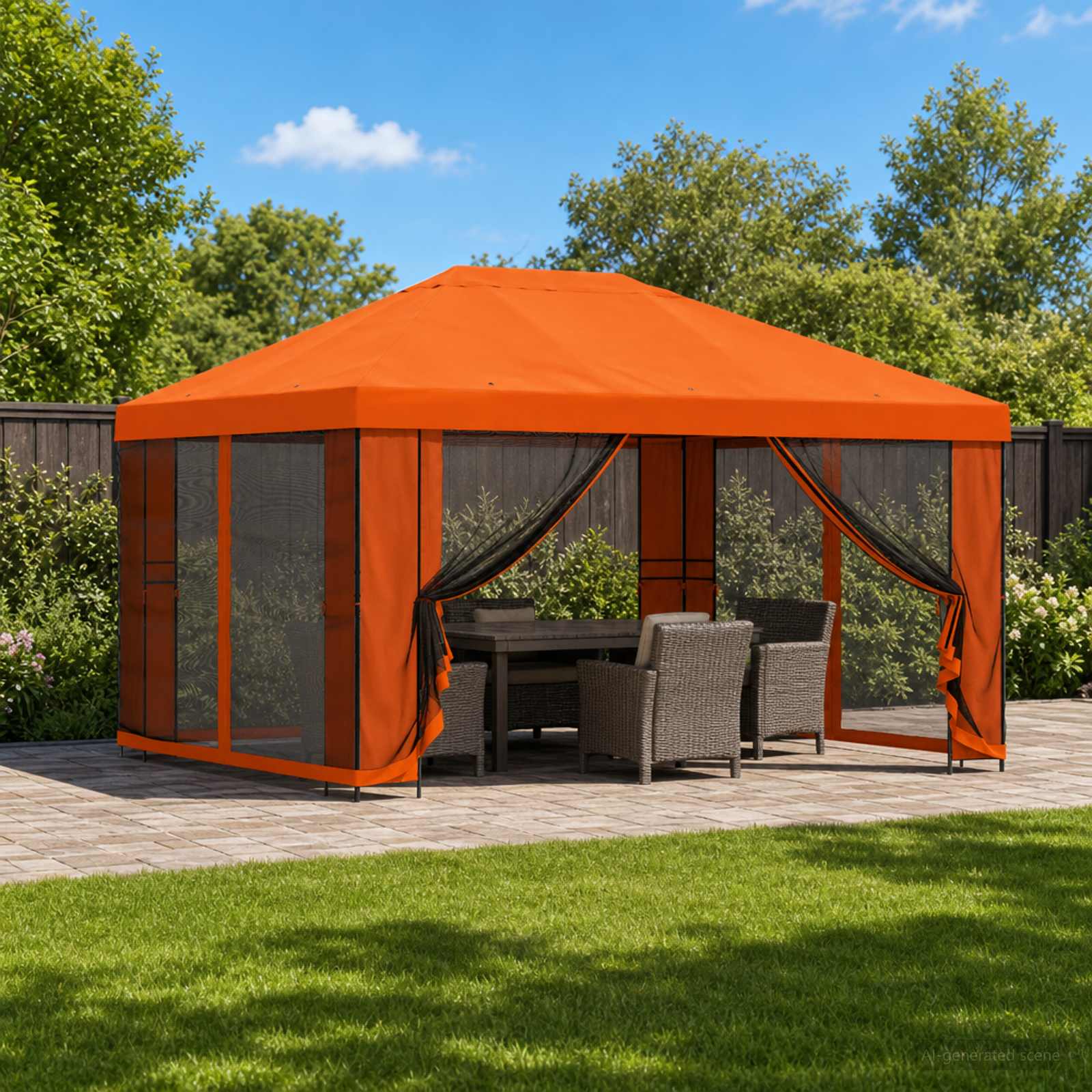 Tuin Gazebo met Zijwanden 4 × 3 m Oranje Polyester en staal 190