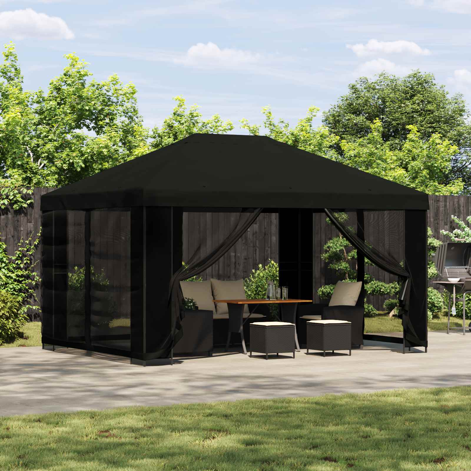 Paviljoen met zijwanden 4 × 3 m Zwart Polyester en staal