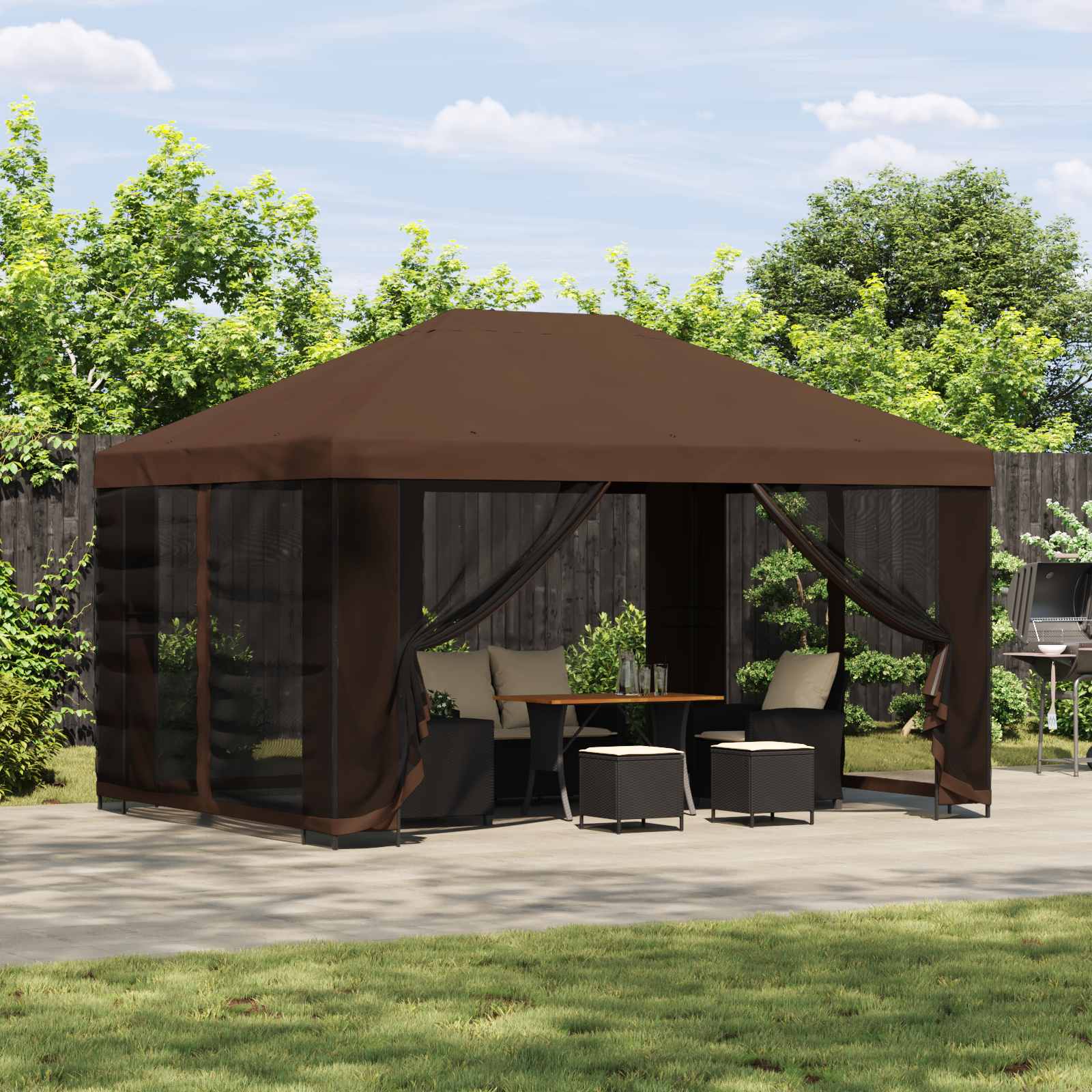 Tuin Gazebo met Zijwanden 4 × 3 m Bruin Polyester en staal 190