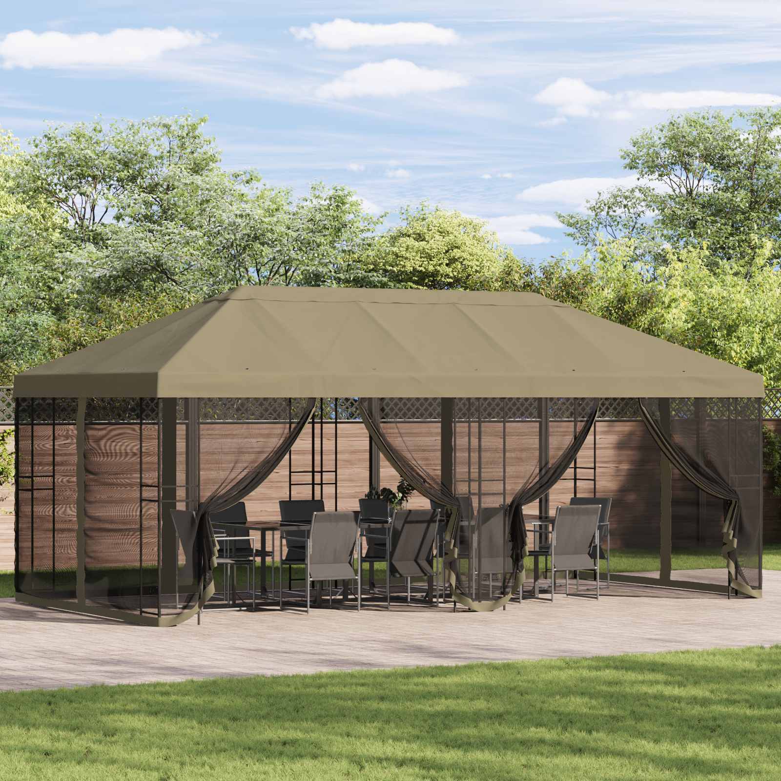 Gazebo Hoes met Zijwanden 6 x 3 m Beige Polyester 190 – afbeelding 1