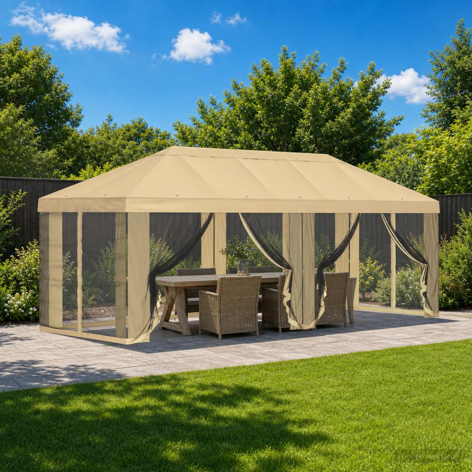 Gazebo Hoes met Zijwanden 6 x 3 m Crèmekleurig Polyester 190 – afbeelding 1