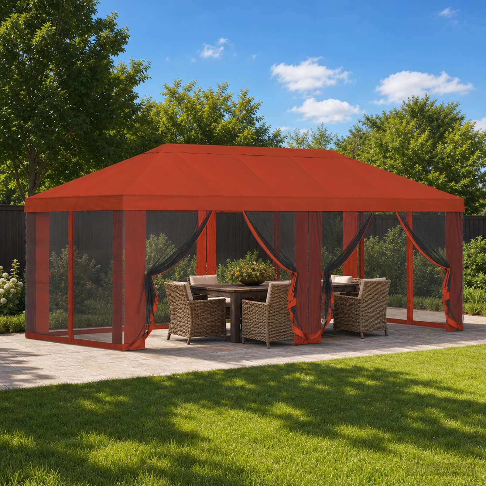 Gazebo Hoes met Zijwanden 6 x 3 m Terracotta Polyester 190