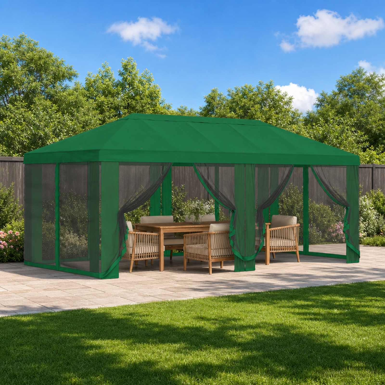 Gazebo Hoes met Zijwanden 6 x 3 m Groen Polyester 190 – afbeelding 1