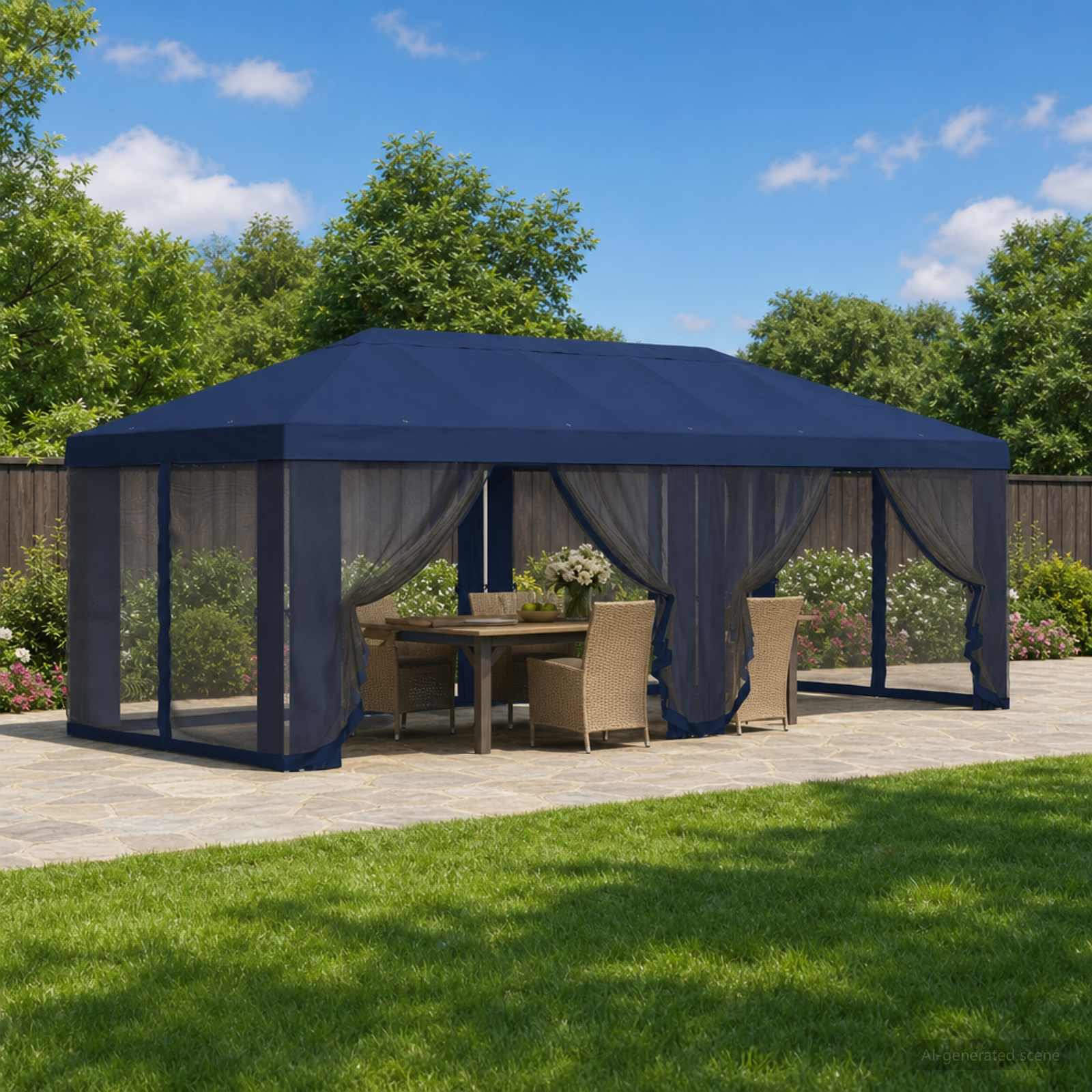 Gazebo Hoes met Zijwanden 6 x 3 m Blauw Polyester 190