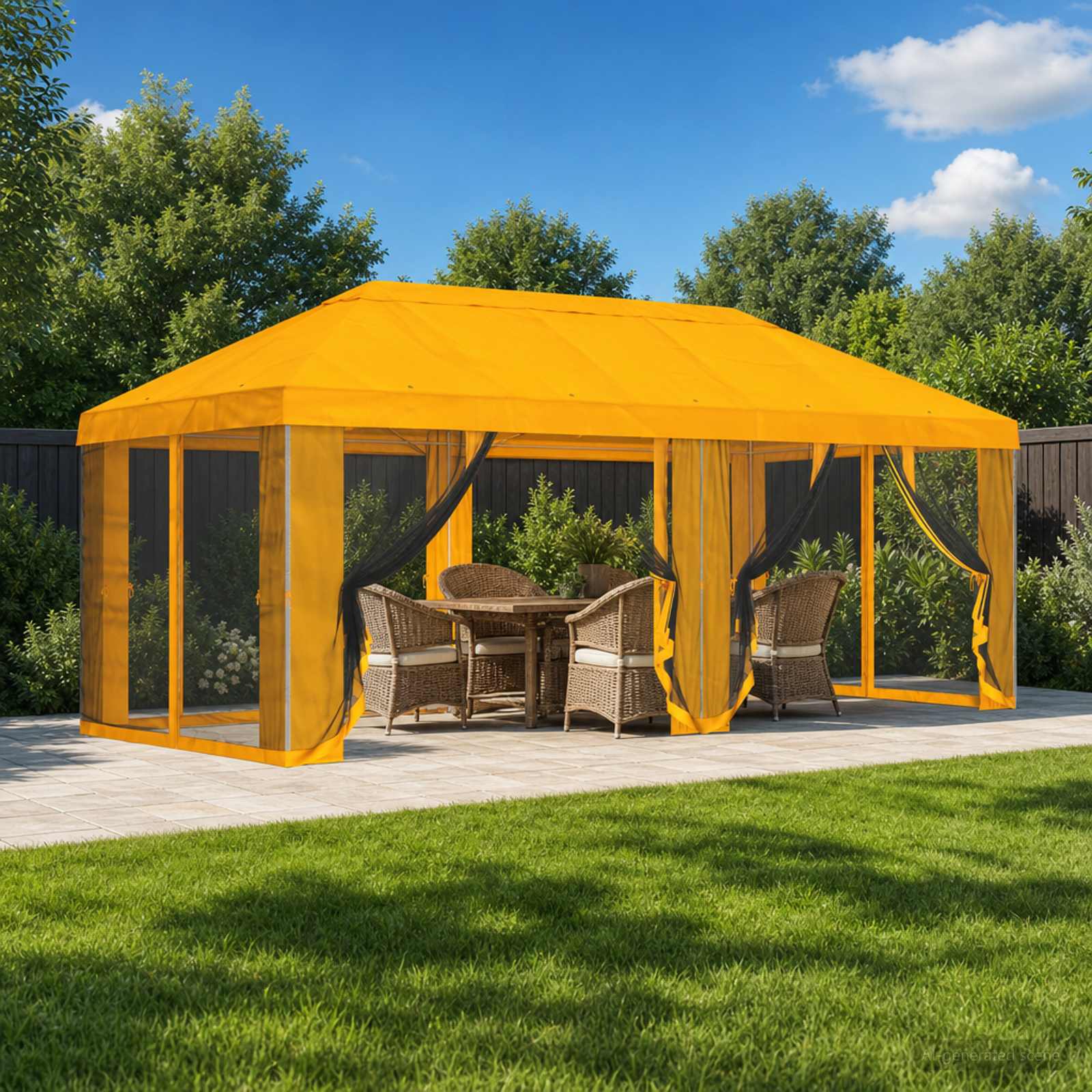 Gazebo Hoes met Zijwanden 6 x 3 m Geel Polyester 190 – afbeelding 1