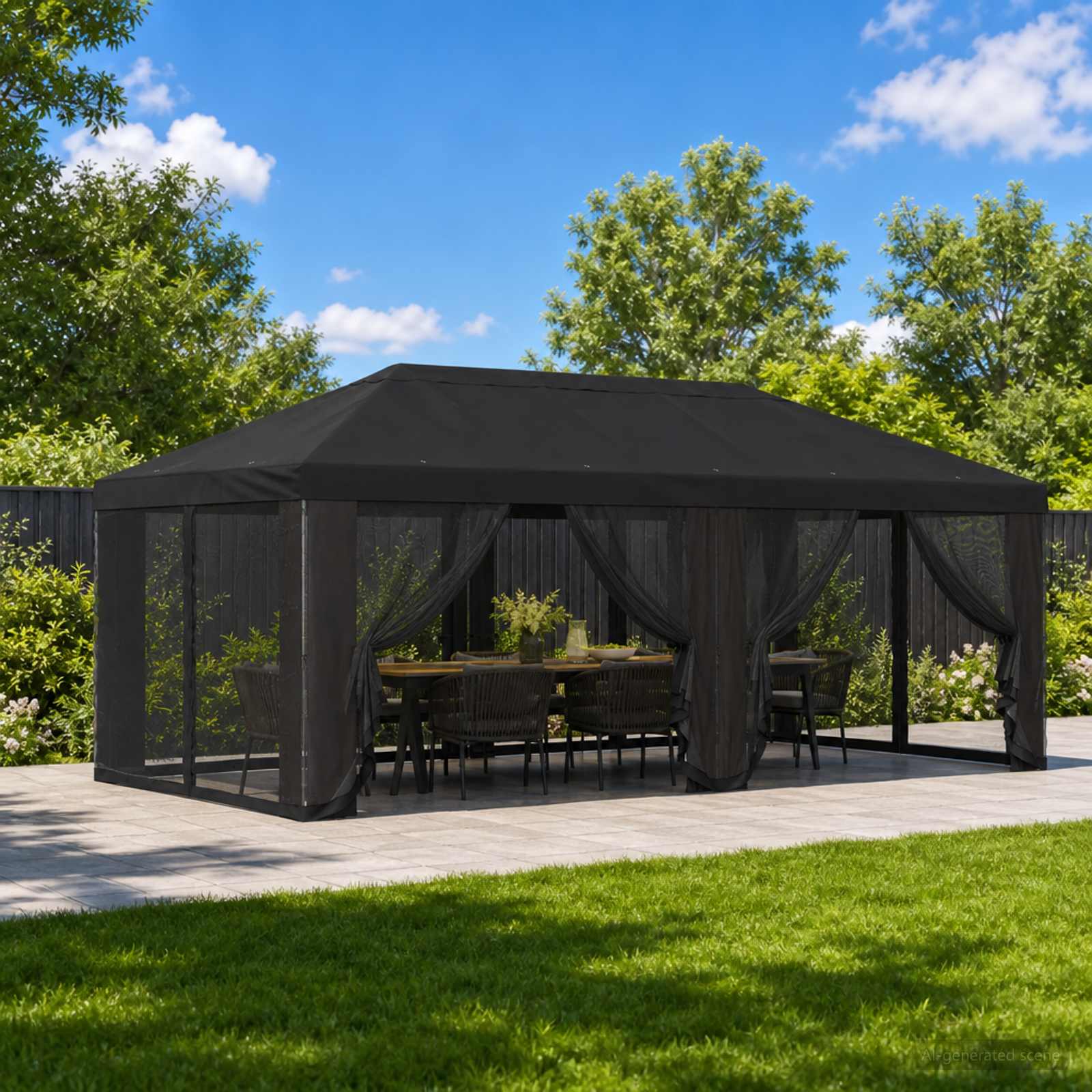 Gazebo Hoes met Zijwanden 6 x 3 m Zwart Polyester 190 – afbeelding 1