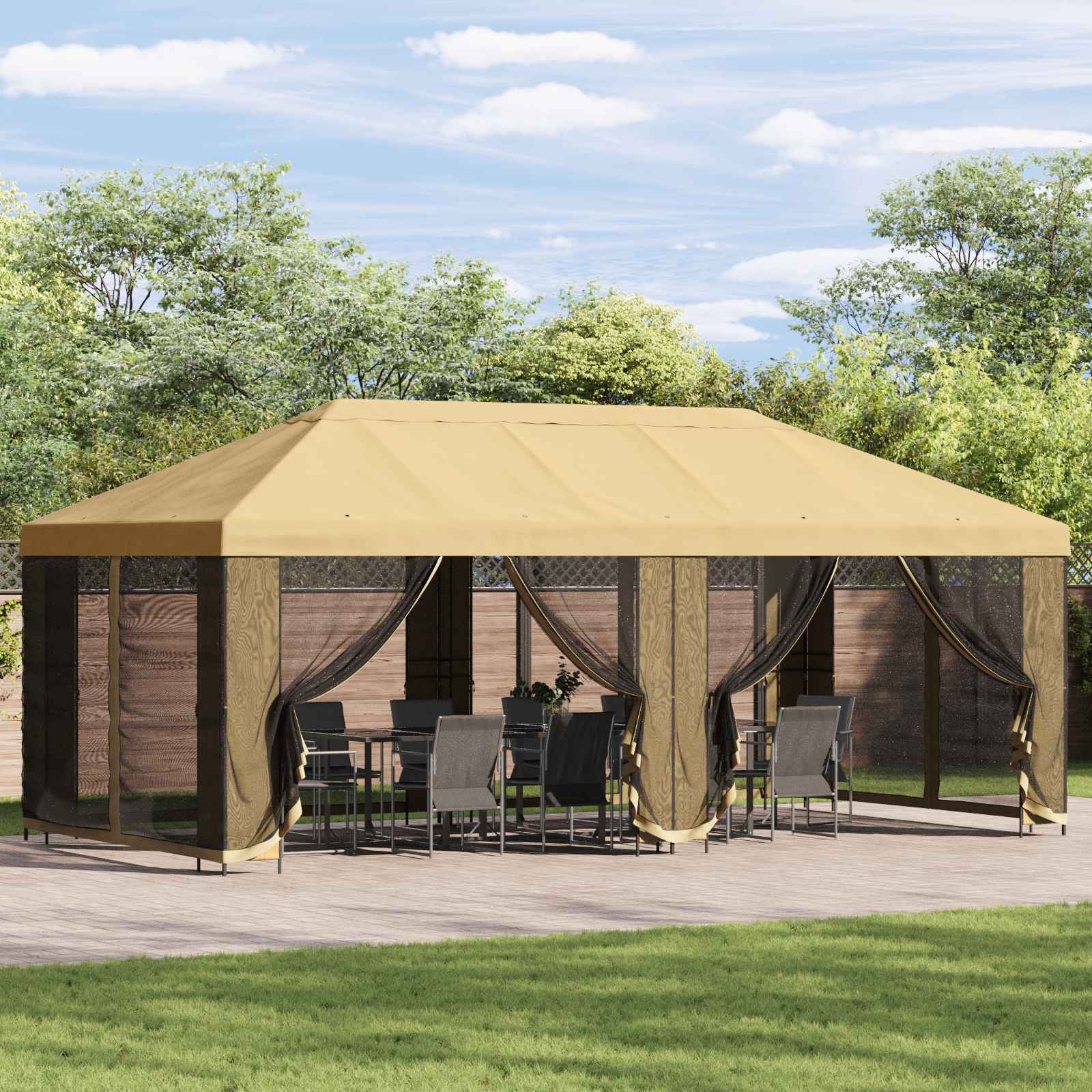 Gazebo Hoes met Zijwanden Crèmekleurig 600,5 x 300,5 cm