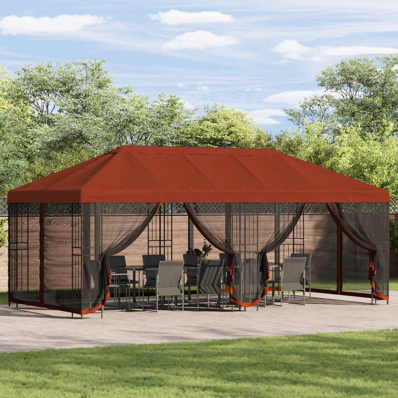 Gazebo Hoes met Zijwanden Terracotta 600,5 x 300,5 cm Polyester