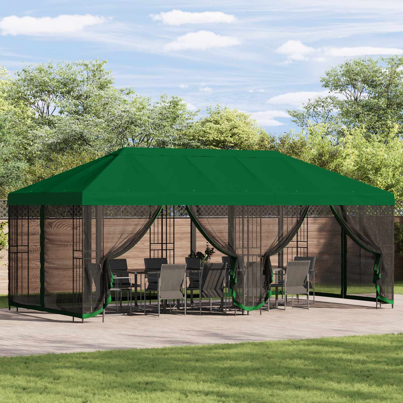 Gazebo Hoes met Zijwanden Groen 600,5 x 300,5 cm Polyester
